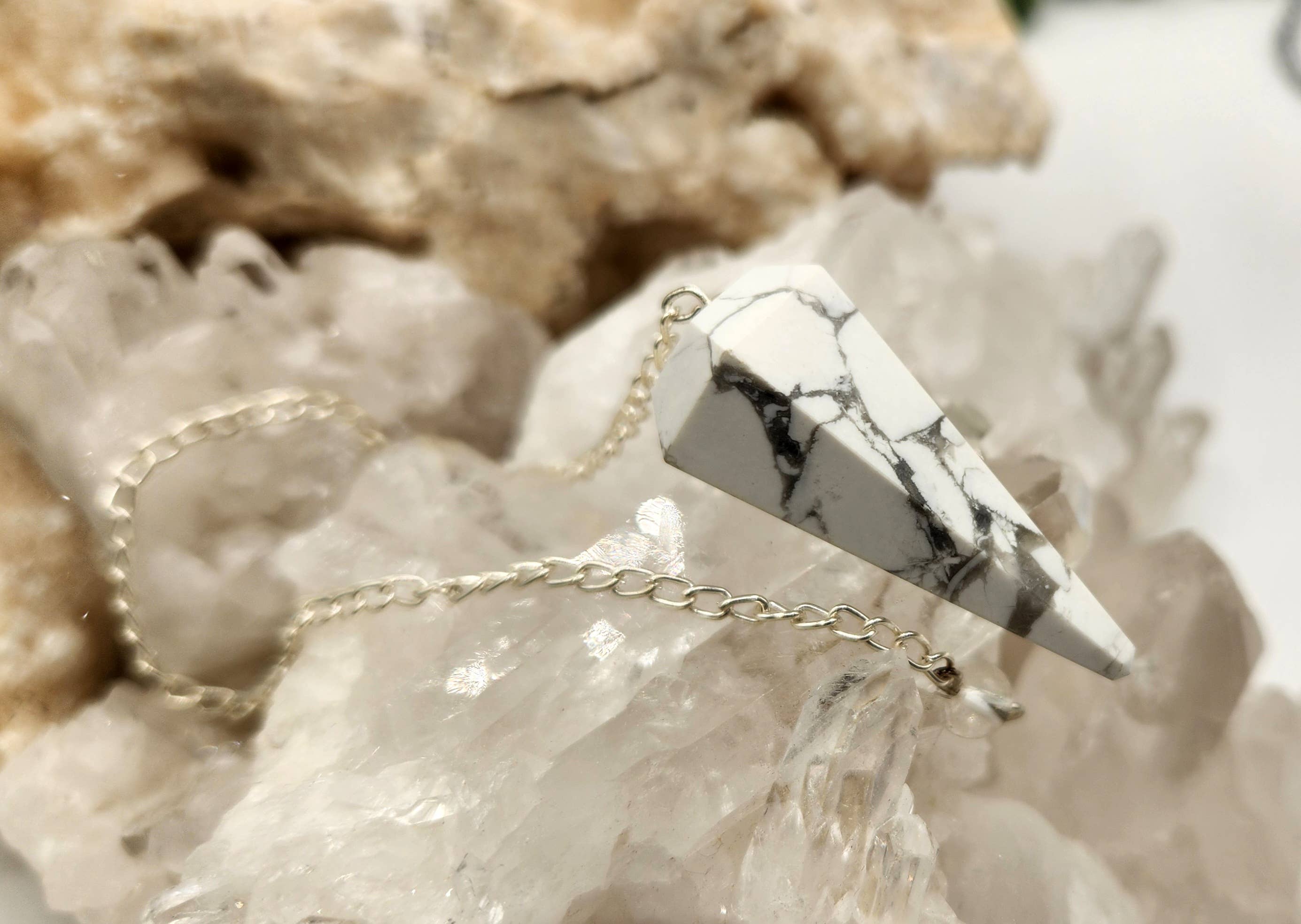 White Howlite Pendulum w/Silver Plated Chain