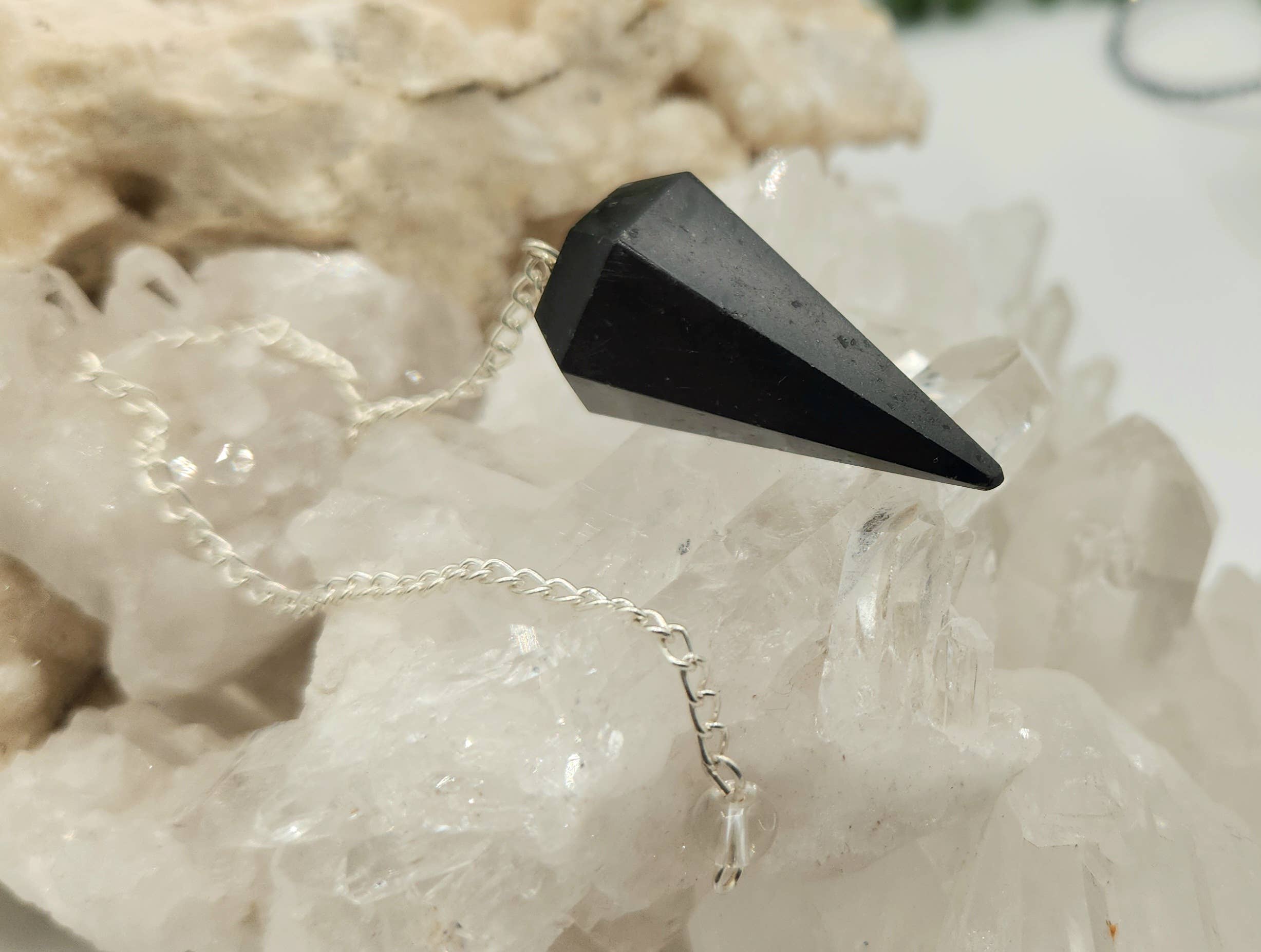 Black Tourmaline Pendulum Pendulum w/Silver Plated Chain
