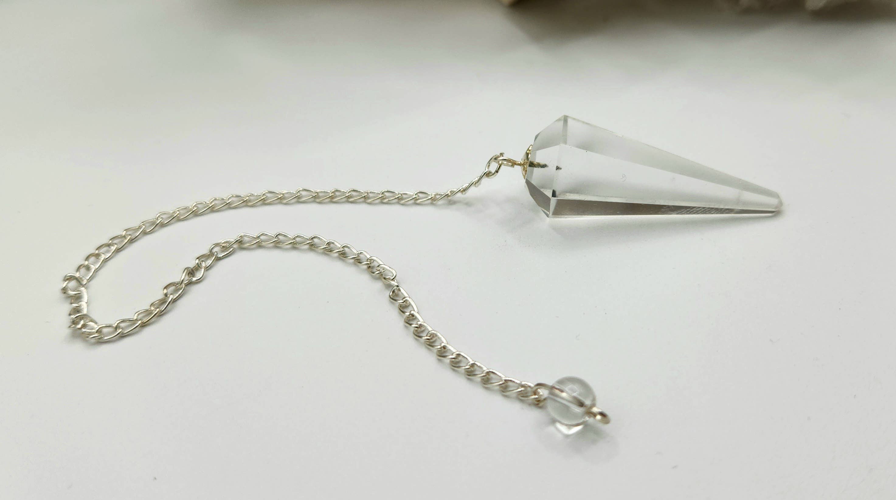 Clear Quartz Pendulum w/Silver Plated Chain