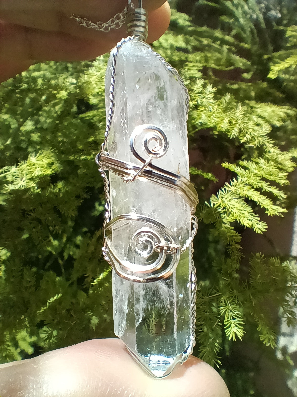 Raw Quartz Crystal Point Pendant – Silver-Plated Wire Wrapped Necklace, Handmade