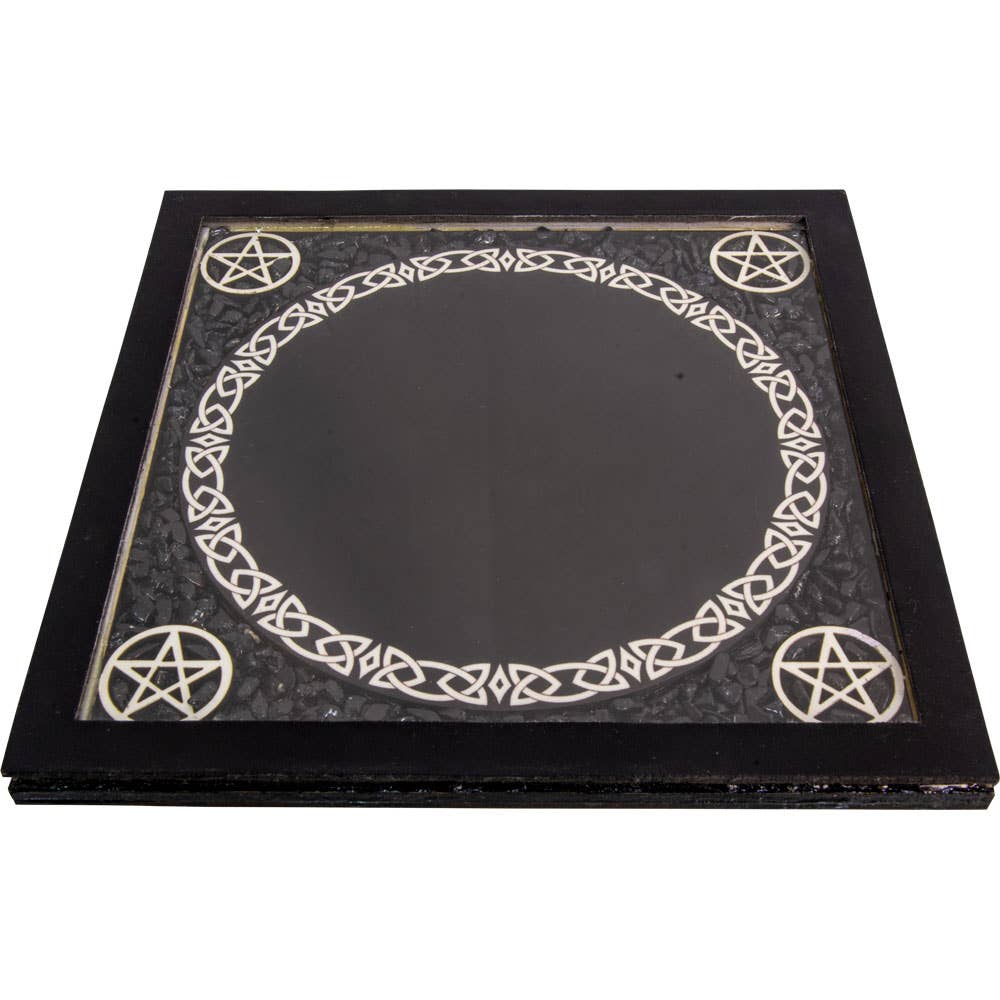Glass Scrying Mirrors Pentacles w/ Black Tourmaline Chips (E