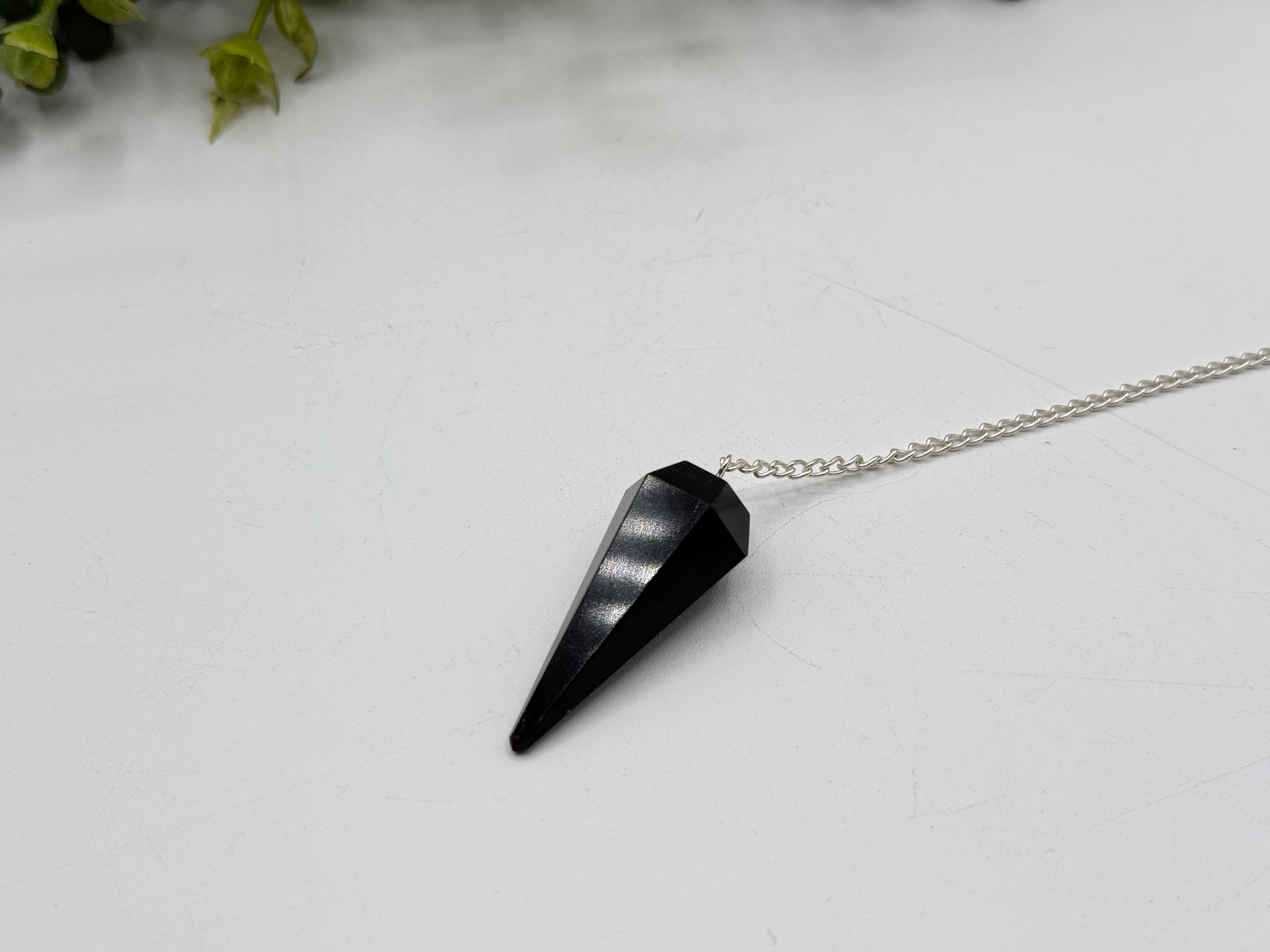Black Obsidian Pendulum w/Silver Plated Chain