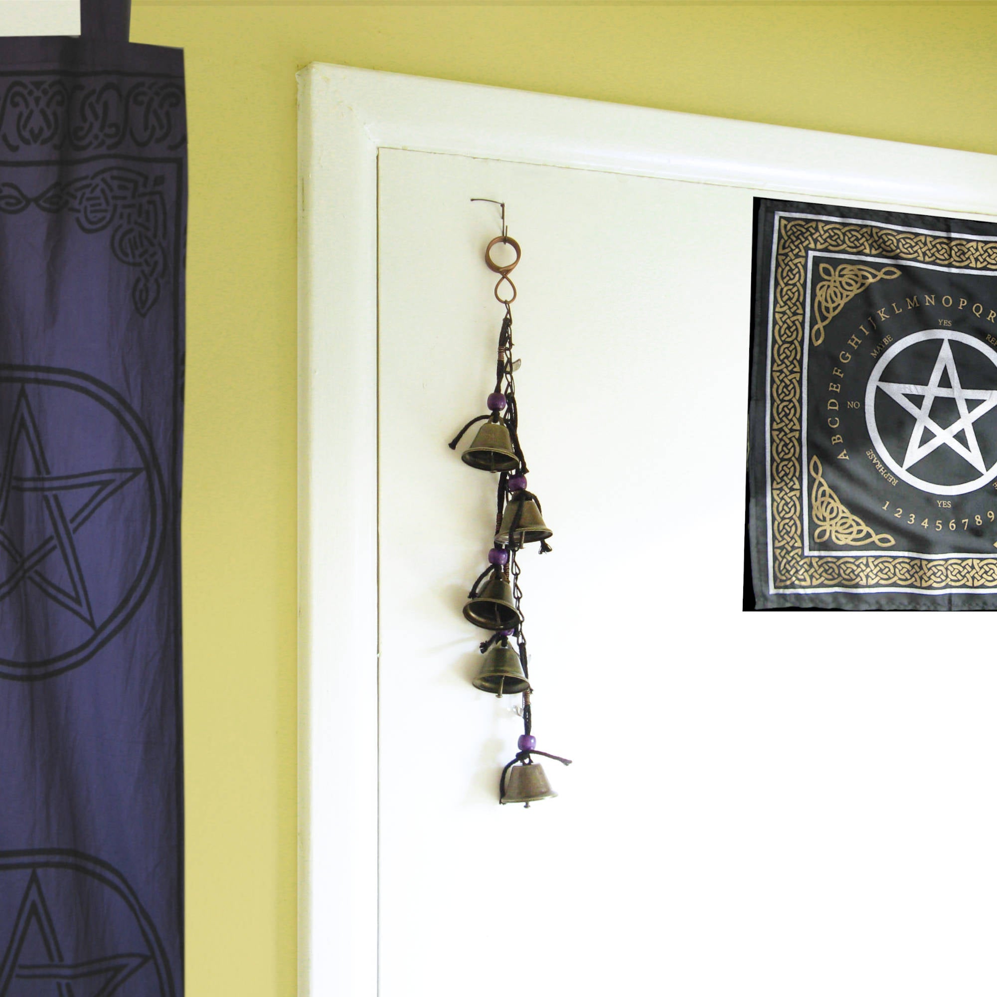 Hanging Witch's Bells: Purple Beads, Crescent Moons, Black Chain - Handcrafted