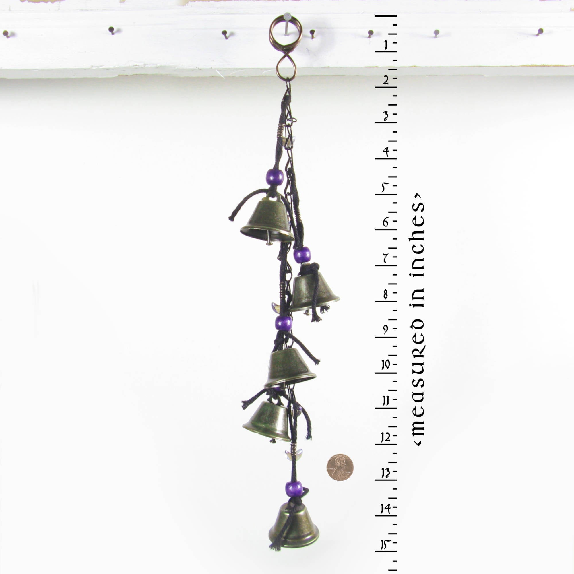 Hanging Witch's Bells: Purple Beads, Crescent Moons, Black Chain - Handcrafted