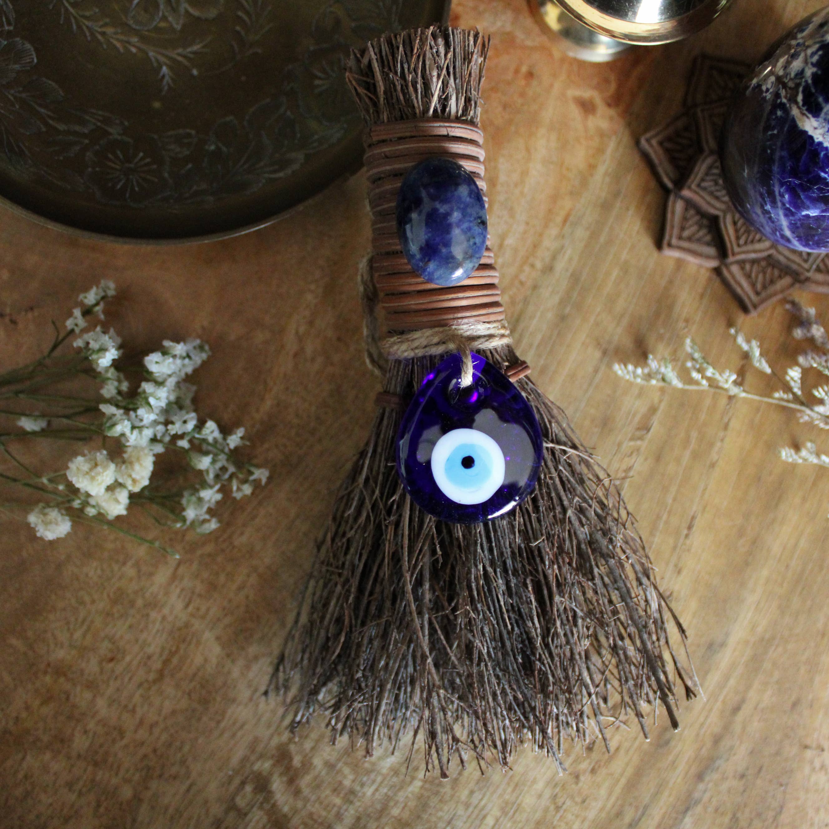 Evil Eye Protection Witch's Broom, Crystal Witch Besom: Sodalite