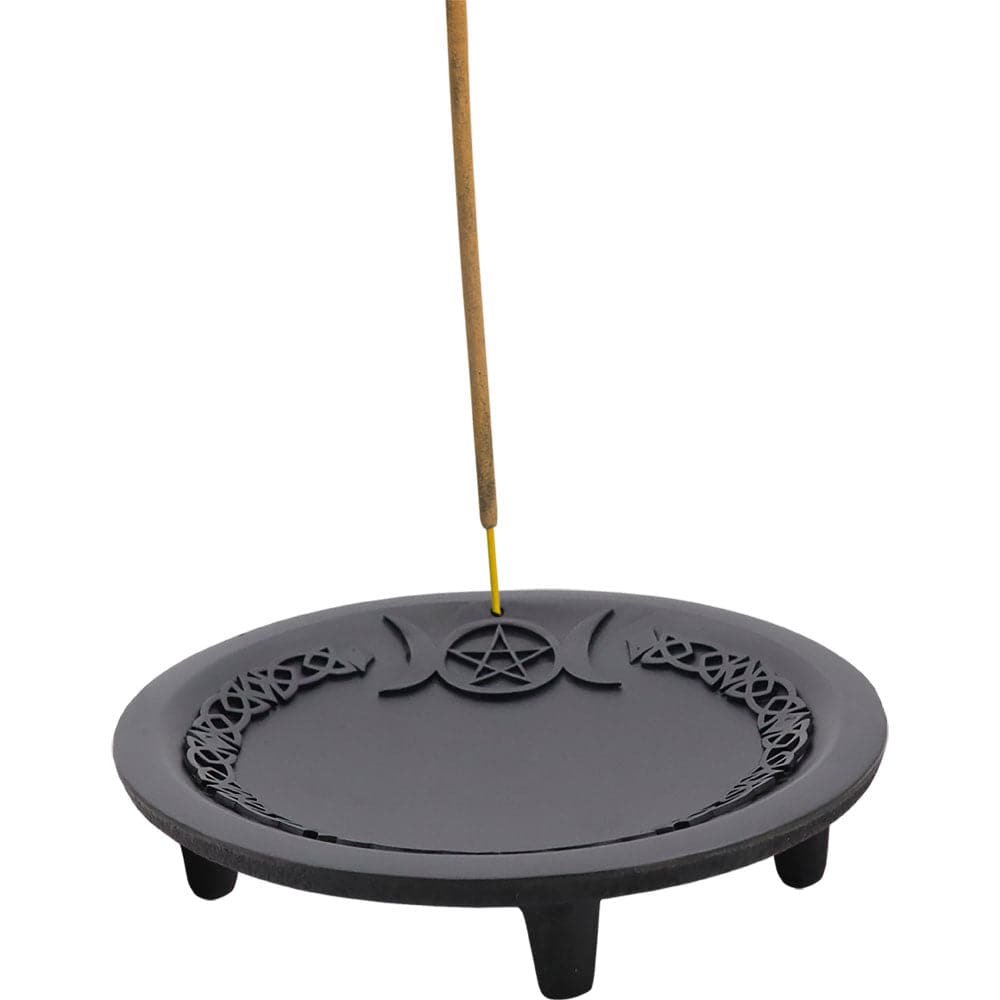 Cast Iron Incense Holder - Triple Moon w/ Pentacle