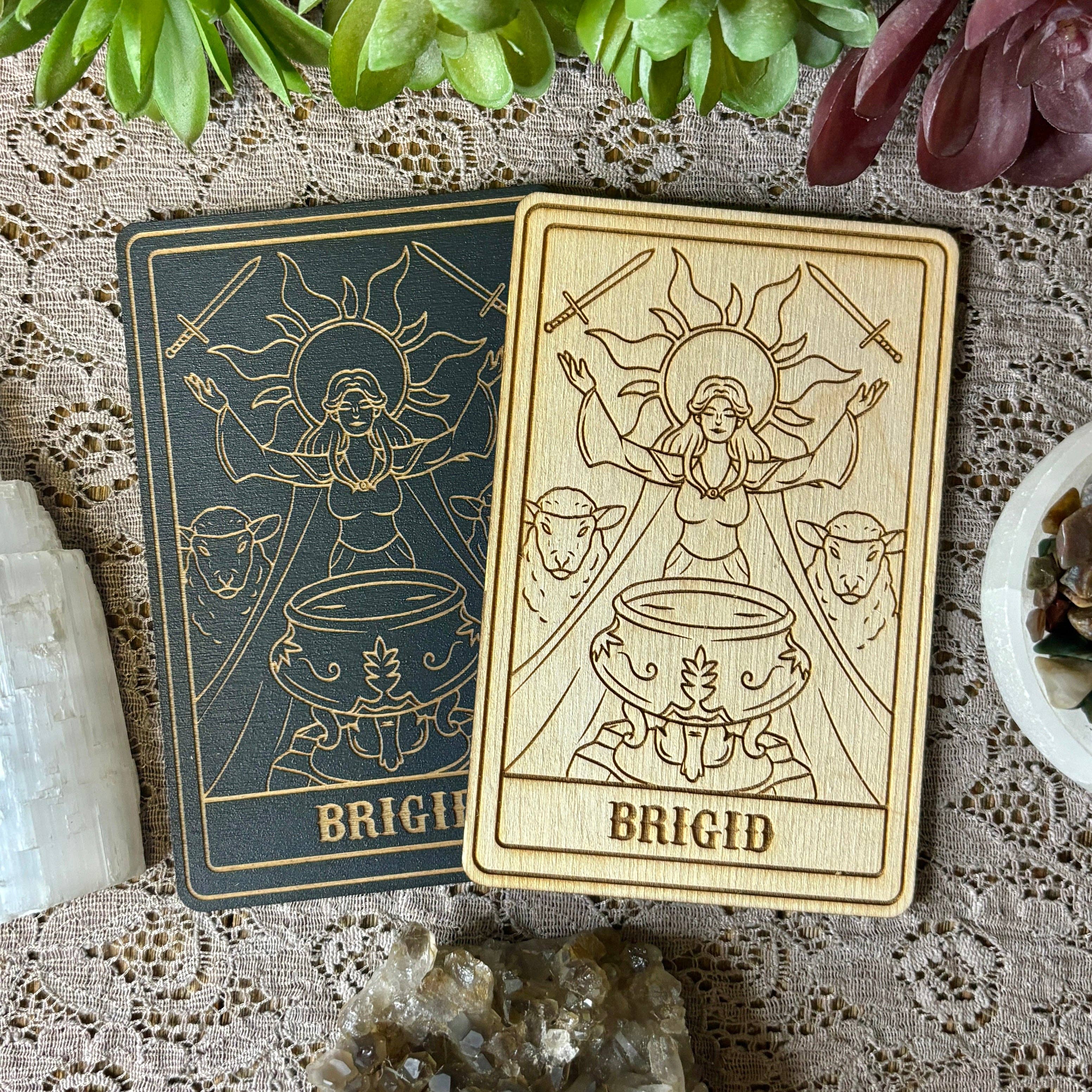 Brigid Deity Card 5" Tall Card / Natural Woodgrain