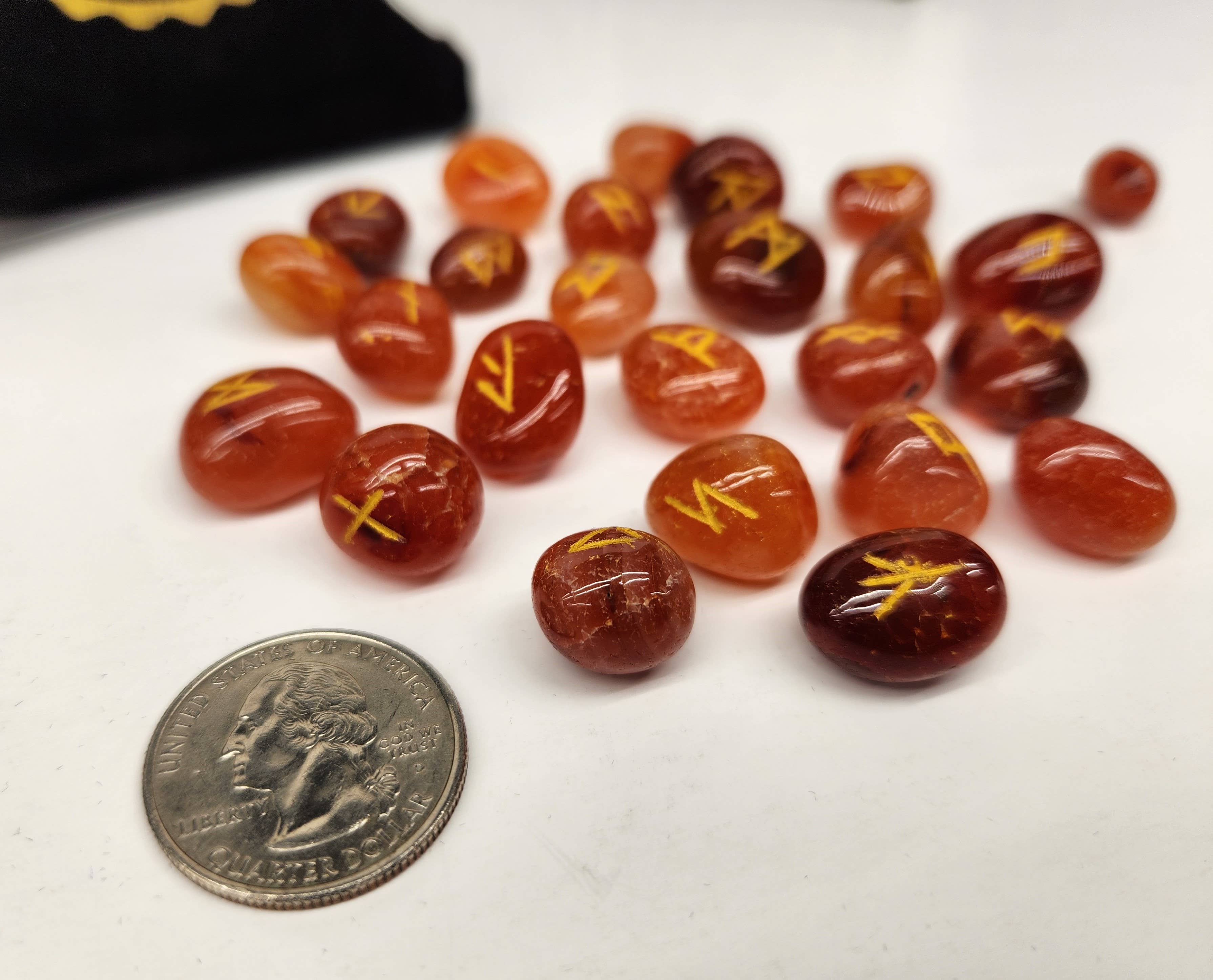 Carnelian Semi-Precious Gemstone Rune Sets with Velvet Pouch