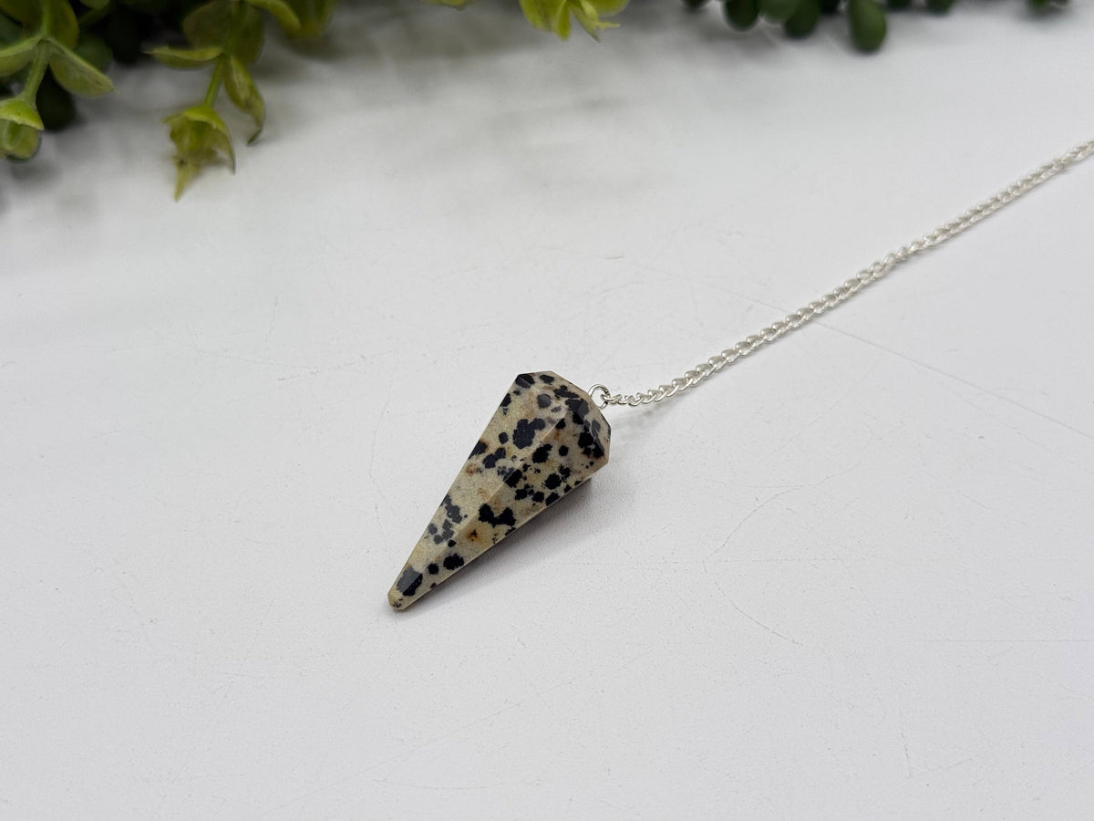 Dalmation Jasper Gemstone Pendulum w/Silver Plated Chain