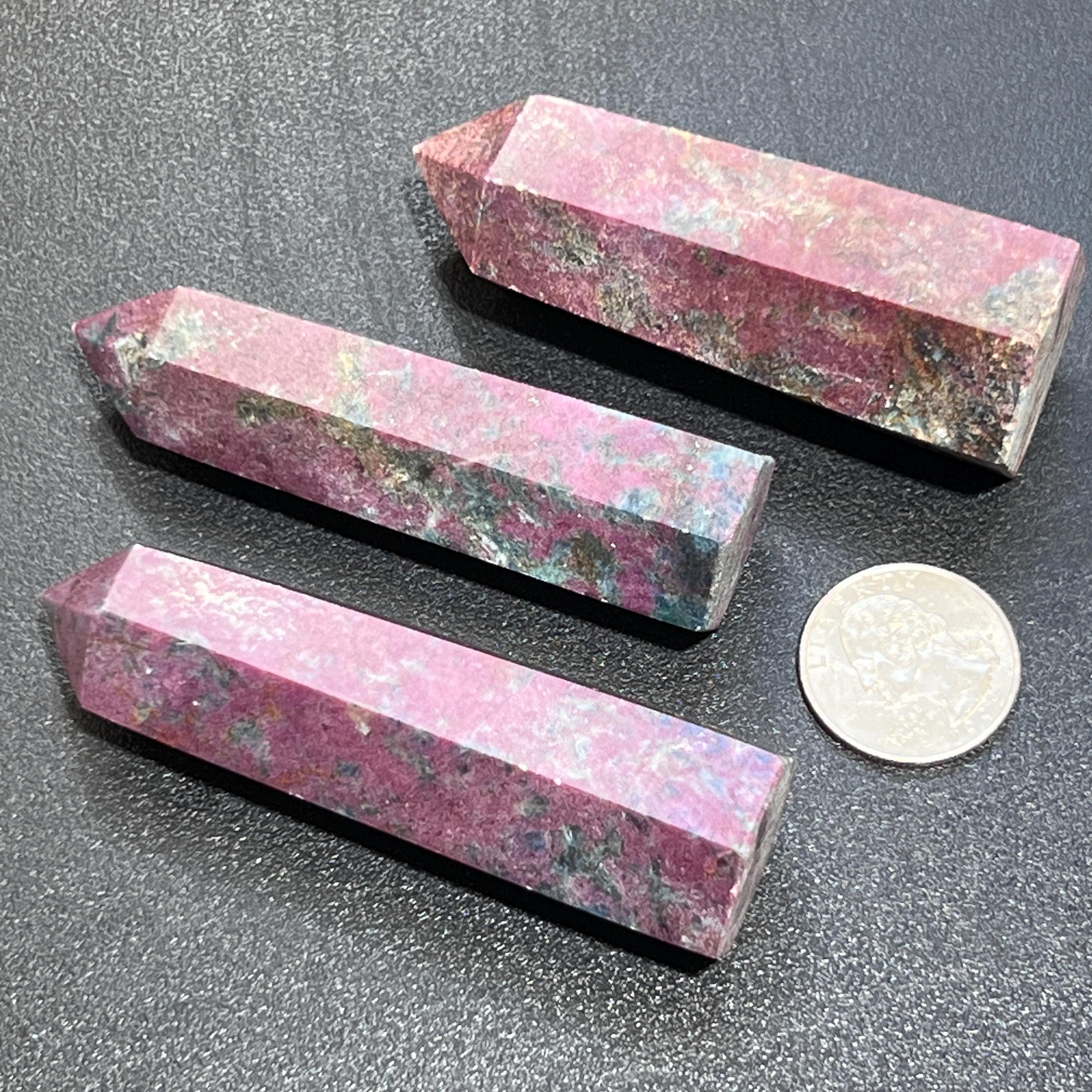 Red Ruby With Fuchsite Crystal Standing Tower Obelisk Point (UV Reactive) Carving