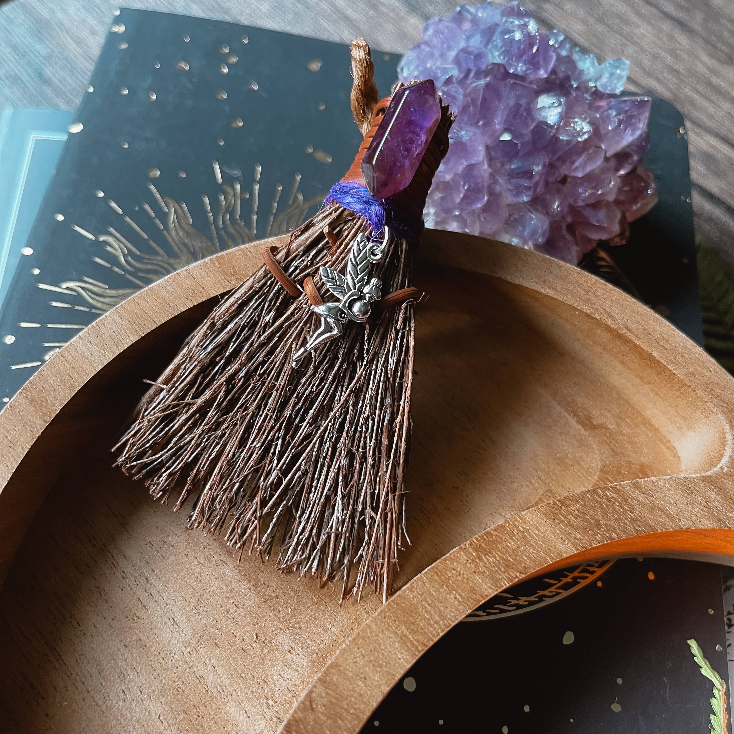 Amethyst Fairy Mini Witch's Broom, Witchy Altar Besom 3": Unscented