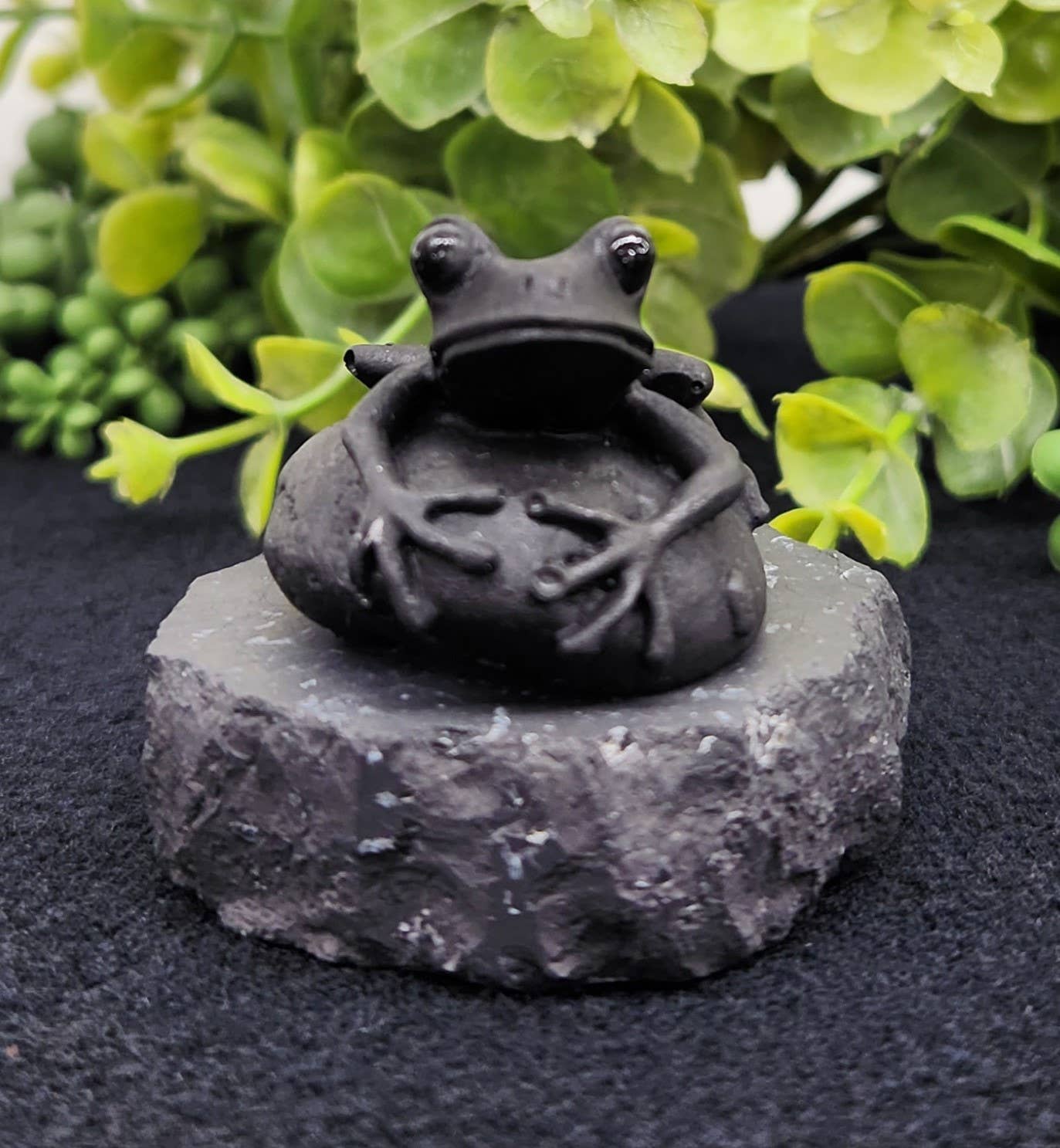 Shungite Figurine Frog on Stone(2.5x2x1.75")(EMF Protection)