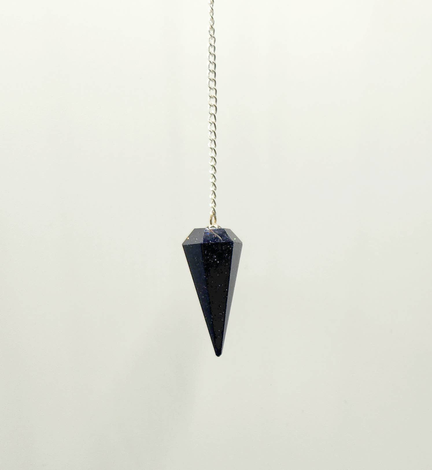 Blue Goldstone Pendulum w/Silver Plated Chain& Clear Quartz