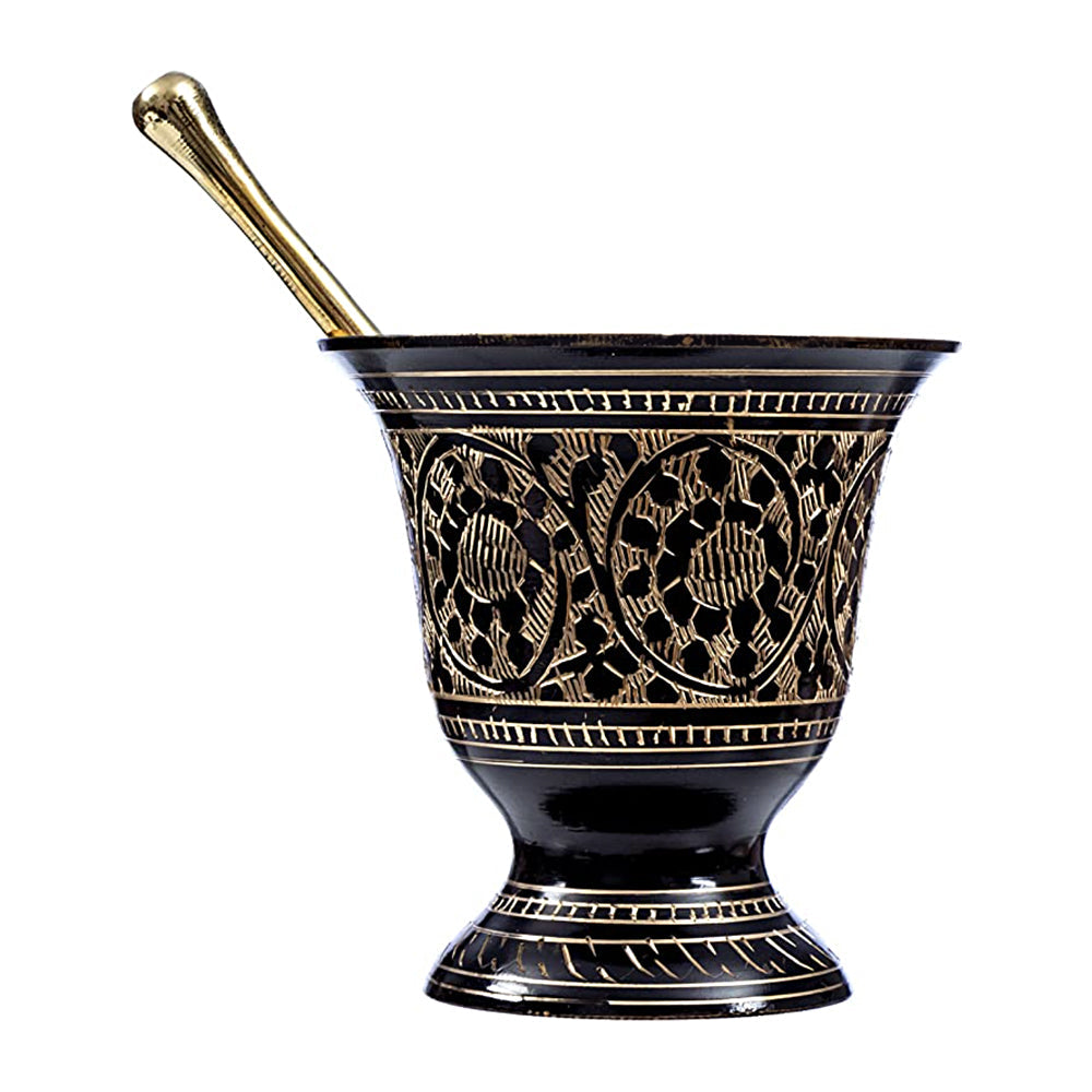 Black Carved Brass Mortar & Pestle
