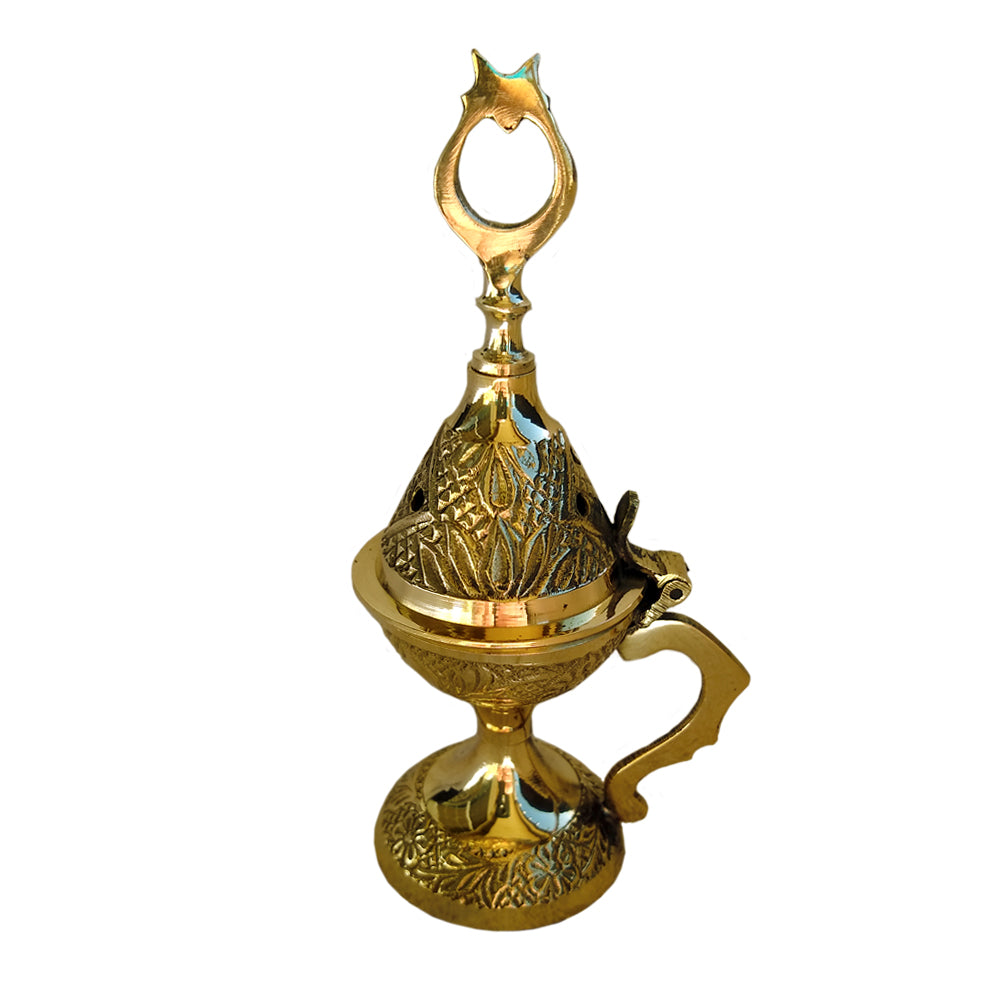 Brass Incense Burner with Hinged Lid 5 1/4"