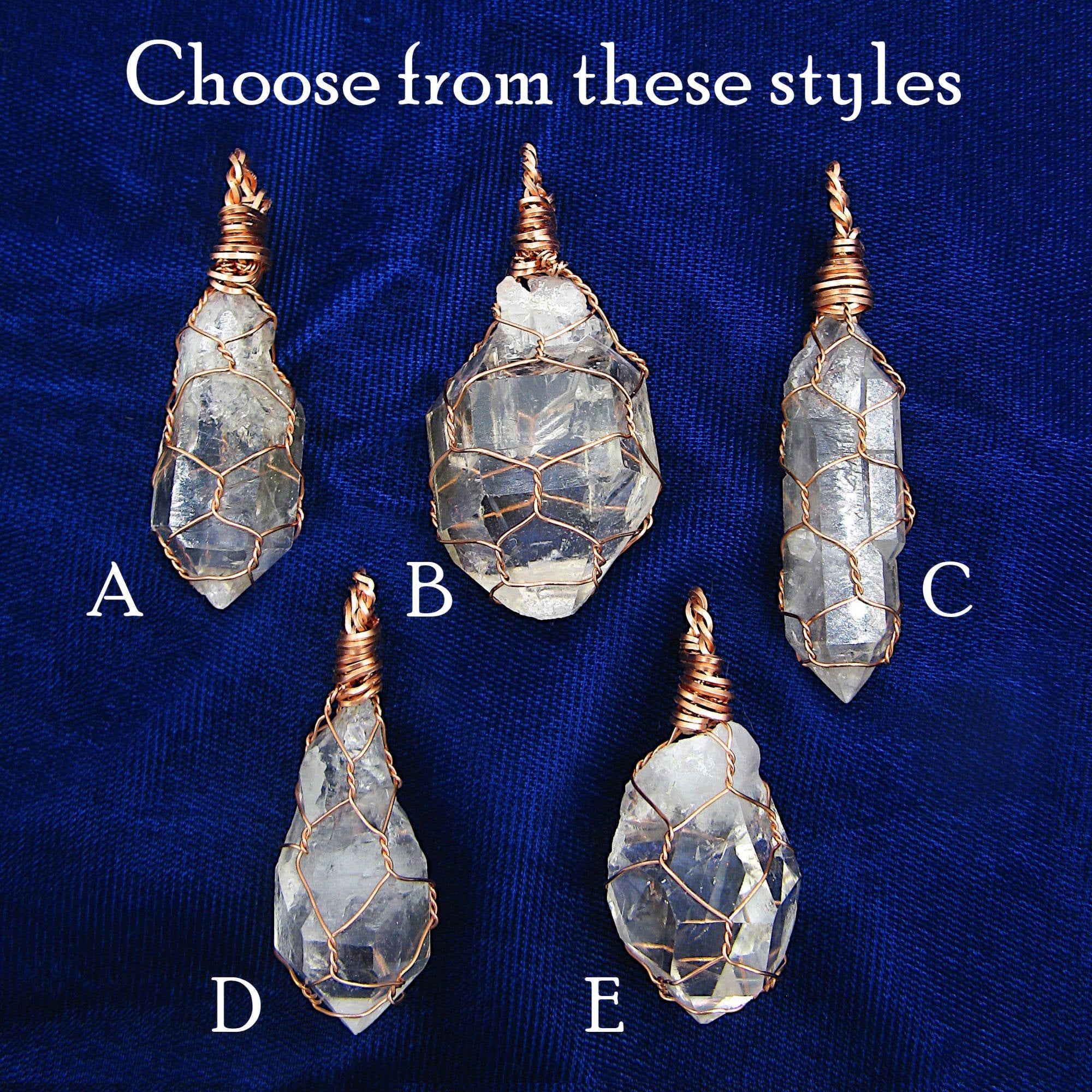 Clear Smoky Raw Quartz Crystal Pendant Necklace, Copper Wire-Wrapped, Handmade, with 20" Chain