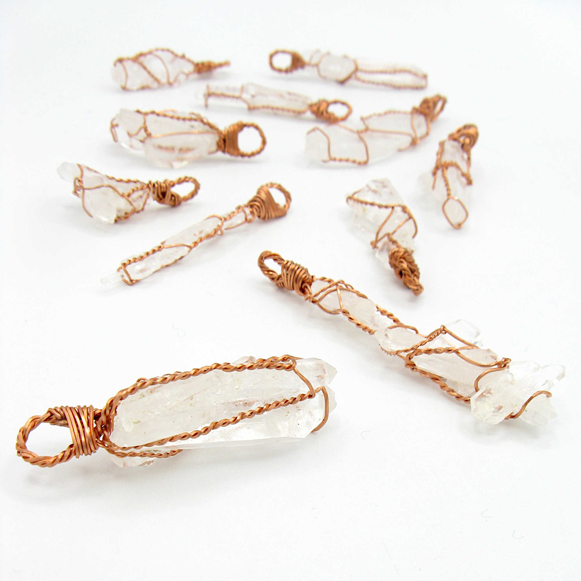 Raw Faden Clear Quartz Crystal Pendant Necklace, Copper Wire-Wrapped, Handmade