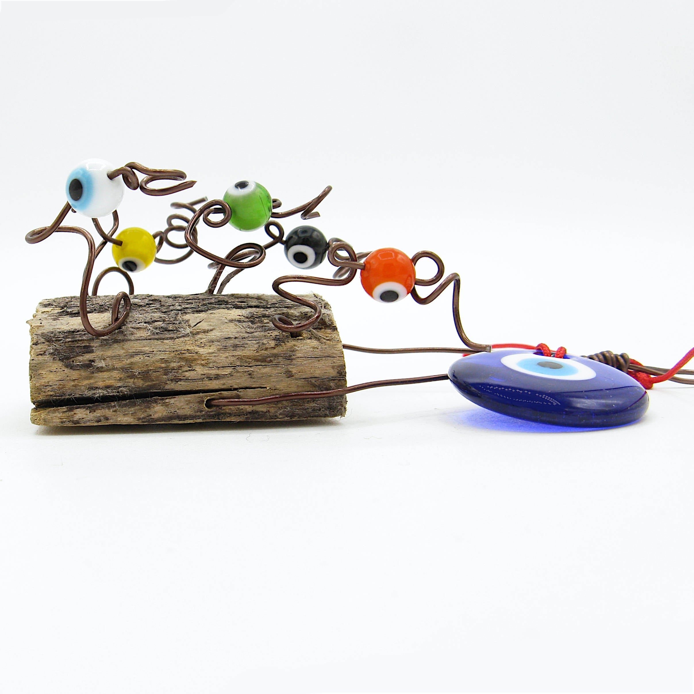 Evil Eye Wall Hanging with Wood Chunk Protection - Handcrafted
