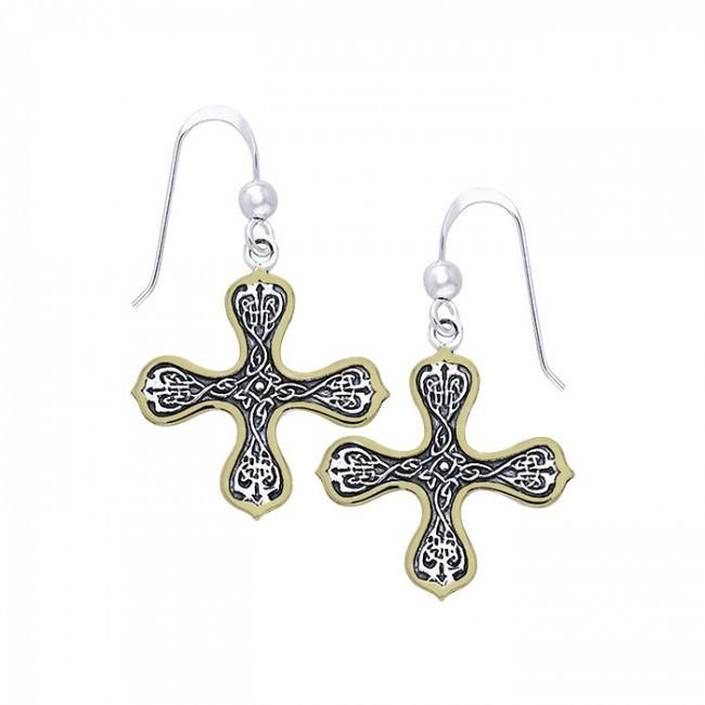 Celtic Cross Sterling Silver with 14K Gold Accent Earrings MER468