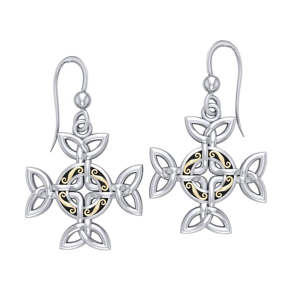 Celtic Knotwork Cross Silver with 18K Gold Accent Earrings MER710