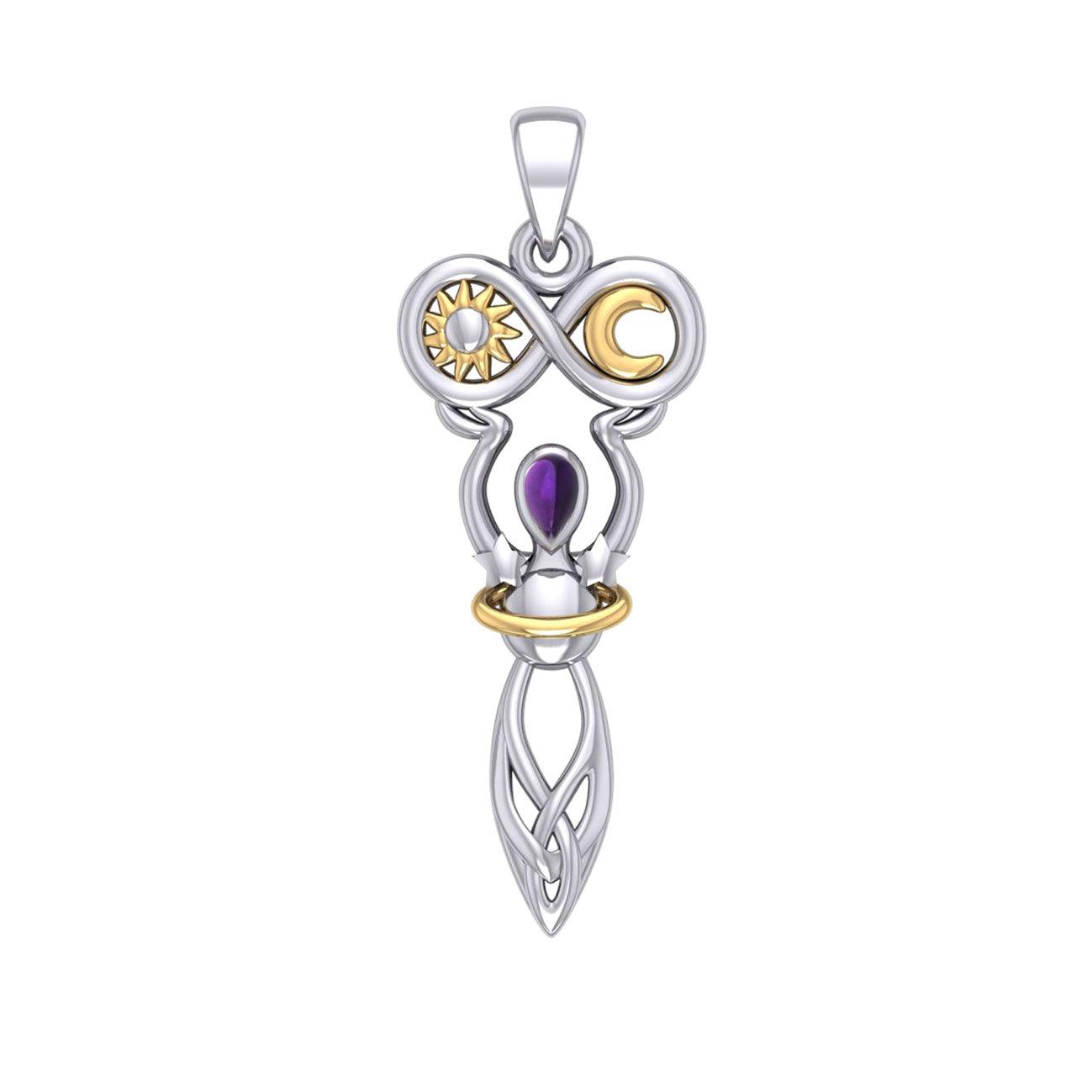 Celtic Goddess of Infinite Universe Sterling Silver and Gold Pendant MPD5931