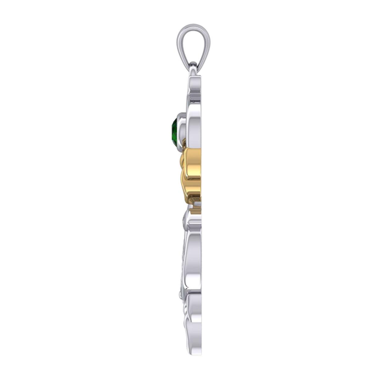 Celtic Goddess with Irish Harp Silver and Gold Accents Pendant MPD5961