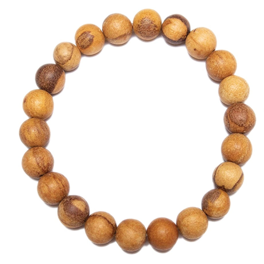 Wooden beaded bracelet on a white background