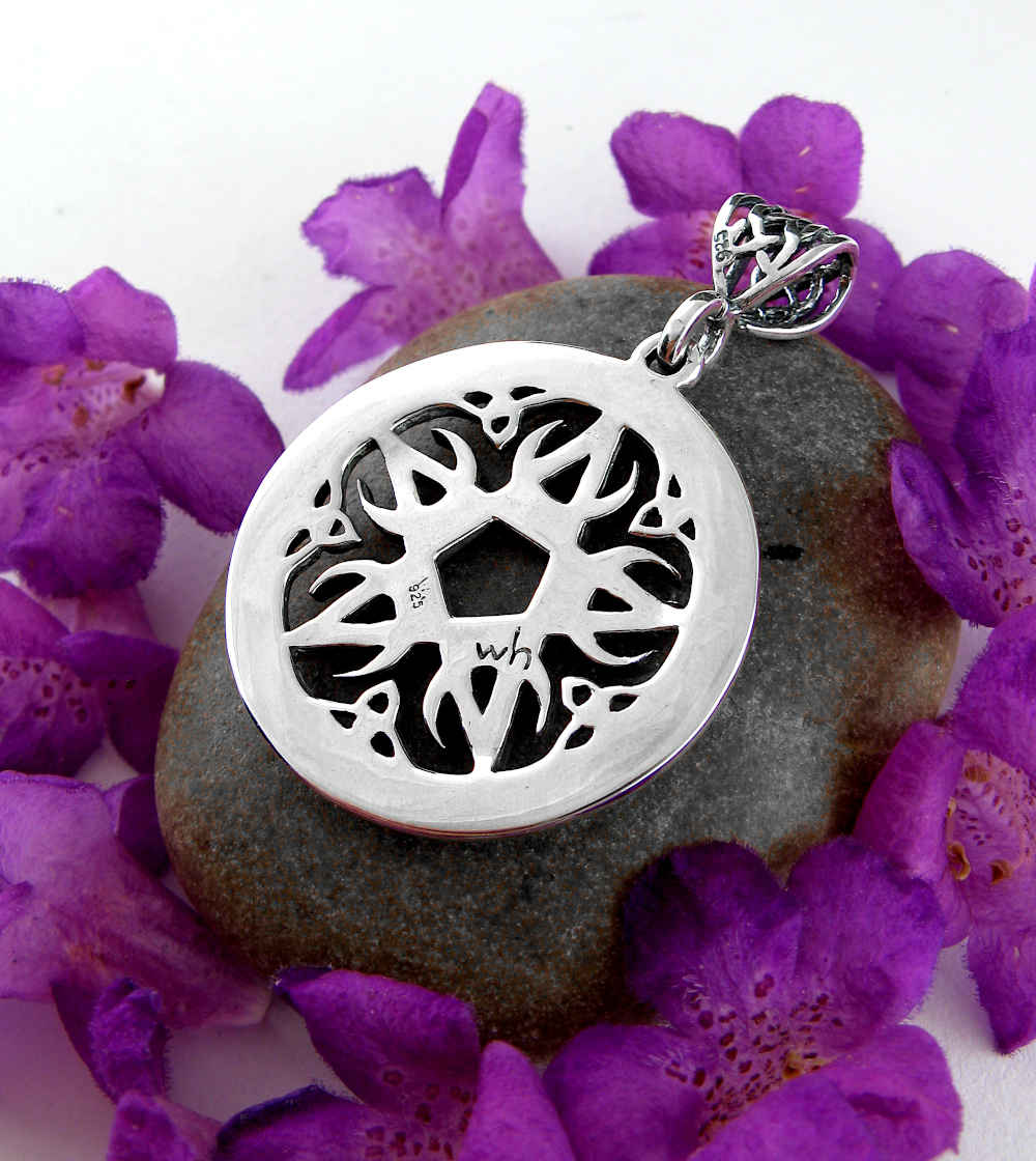 SMALL Crescent Moon Pentacle Pendant, Handmade - 925 Sterling Silver
