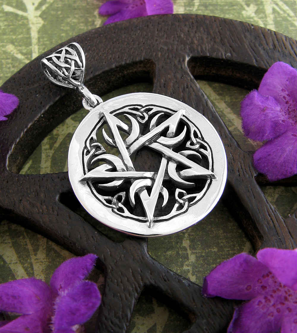 SMALL Crescent Moon Pentacle Pendant, Handmade - 925 Sterling Silver