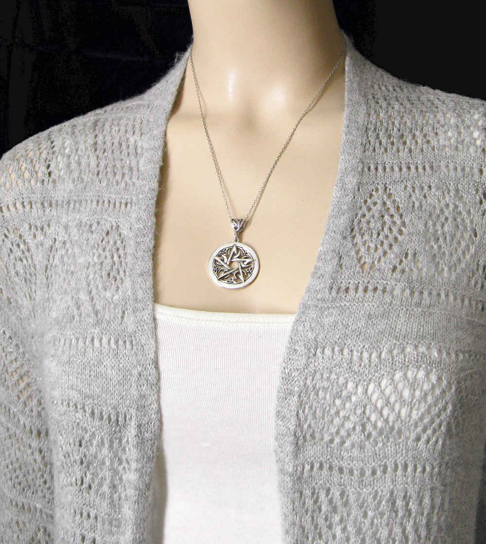 SMALL Crescent Moon Pentacle Pendant, Handmade - 925 Sterling Silver