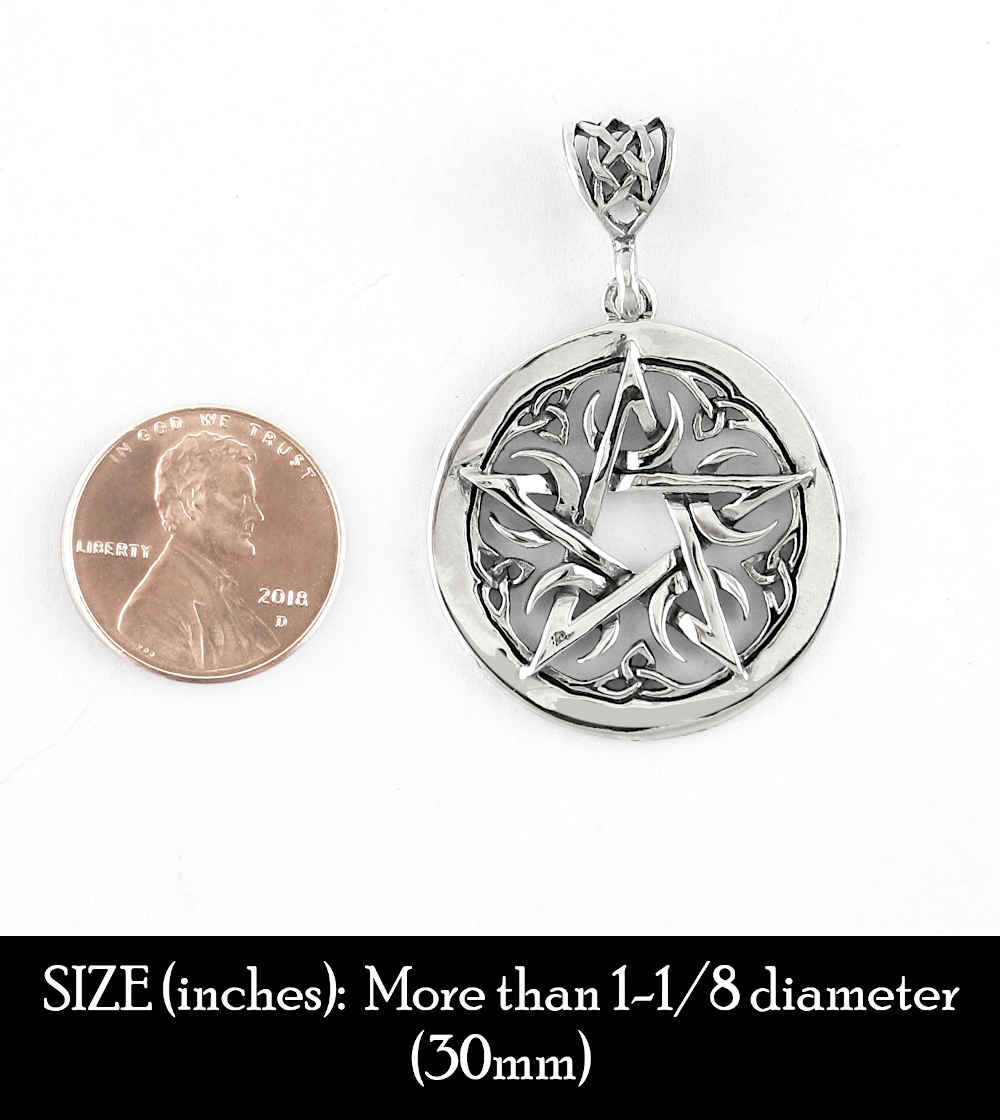 SMALL Crescent Moon Pentacle Pendant, Handmade - 925 Sterling Silver