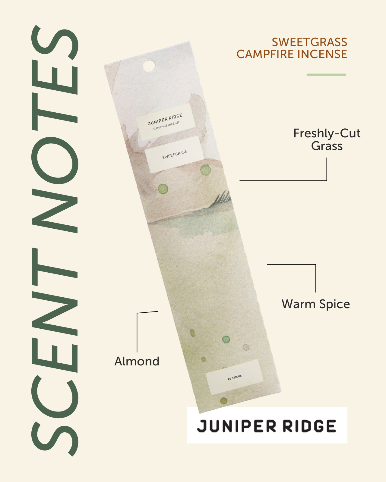 Sweetgrass Campfire Incense (20 Sticks) 3-Pack