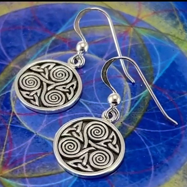 Celtic Triple Spiral And Trinity Sterling Silver Earrings TE651