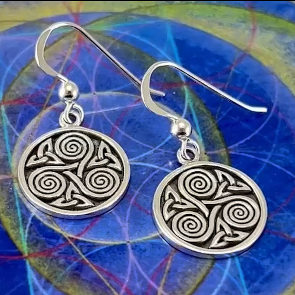 Celtic Triple Spiral And Trinity Sterling Silver Earrings TE651