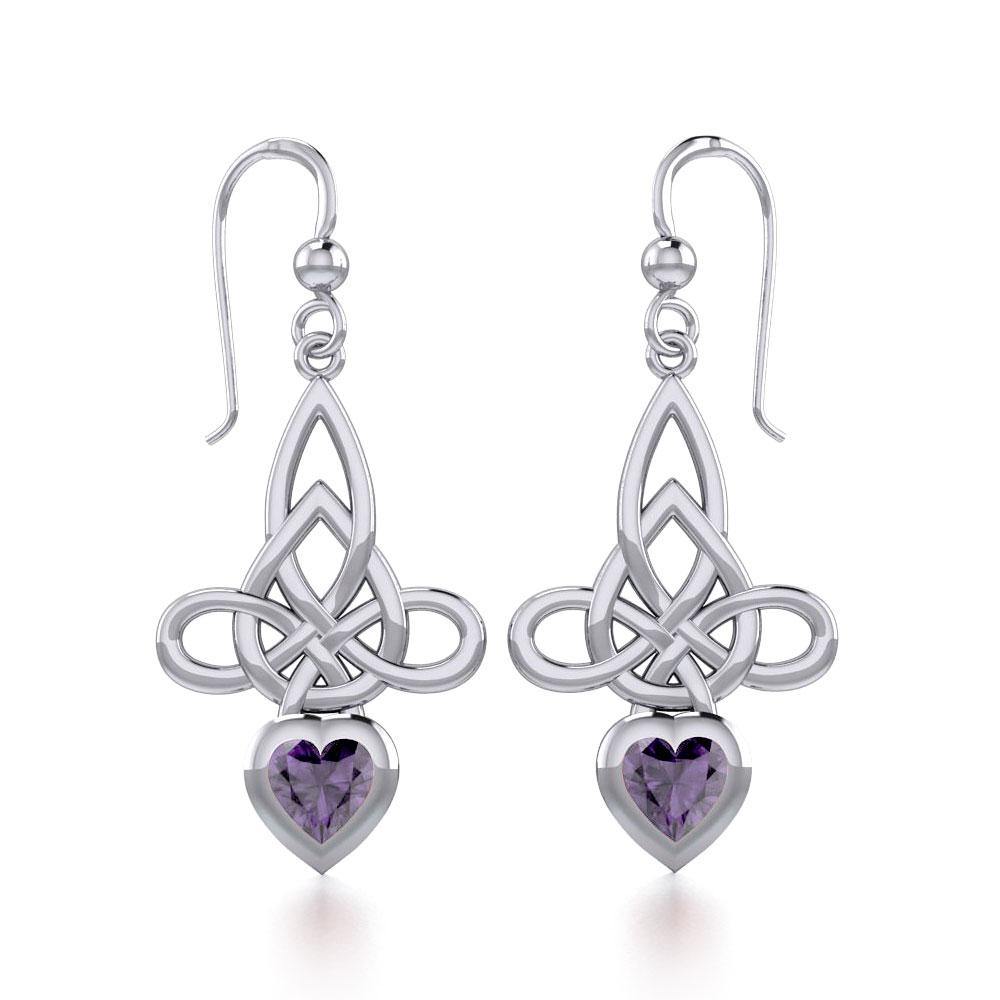 Celtic Witches Knot Silver Earrings with Heart Gemstone TER1830