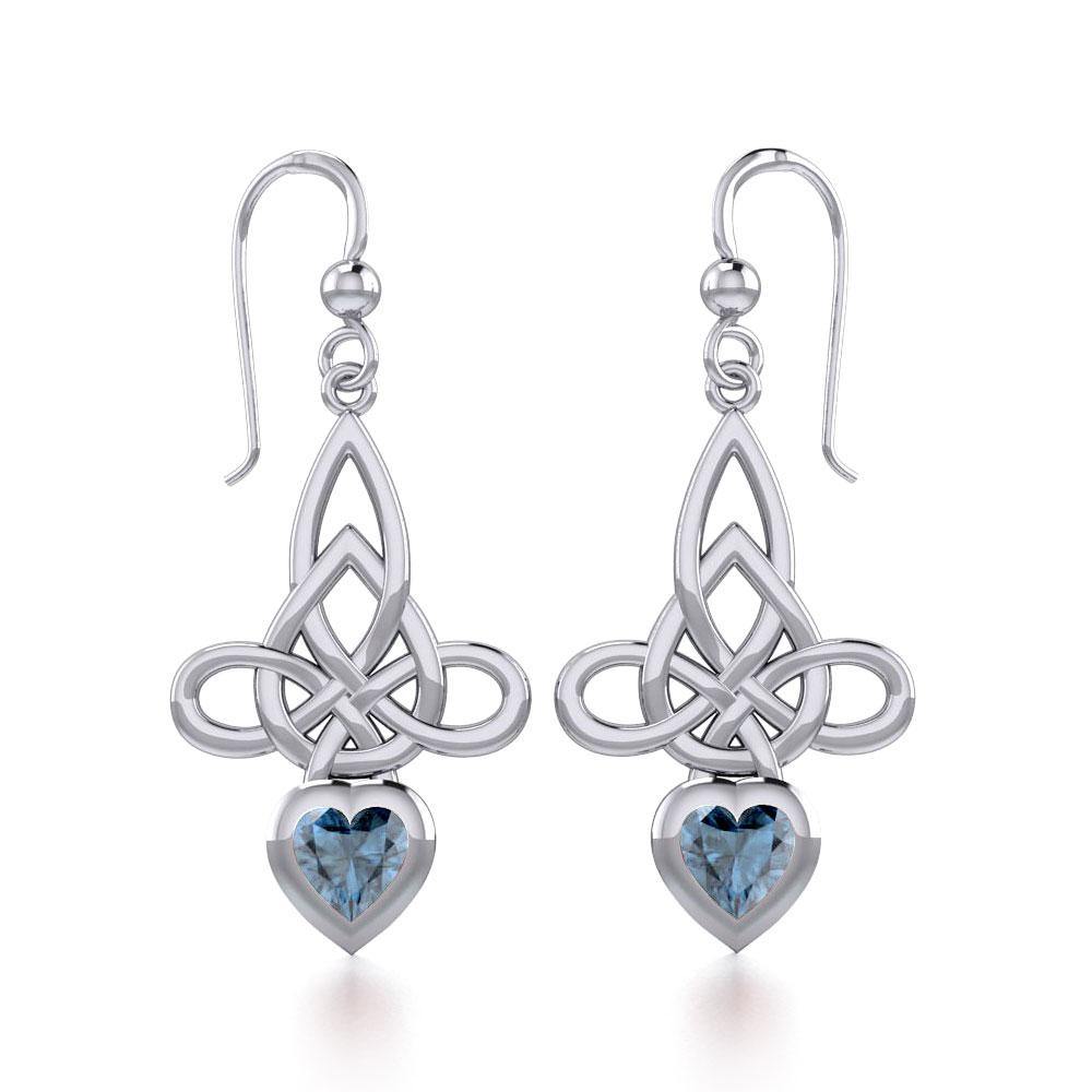 Celtic Witches Knot Silver Earrings with Heart Gemstone TER1830