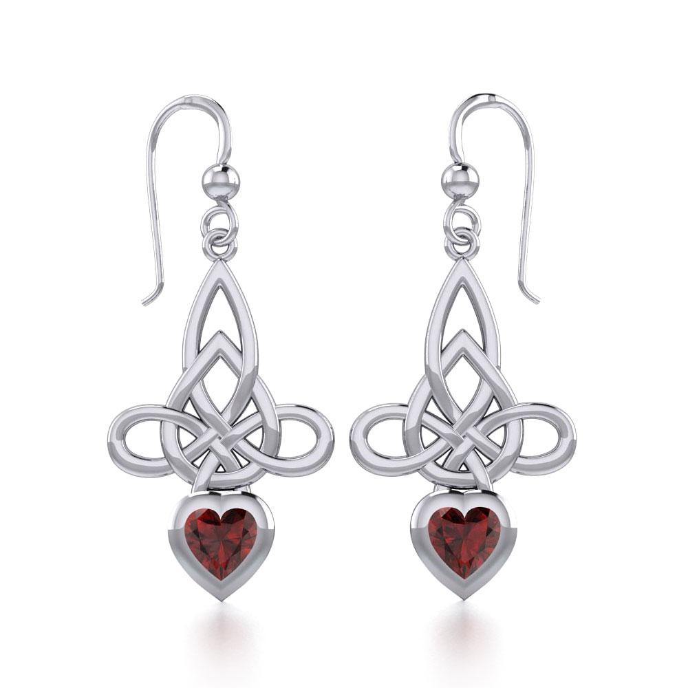 Celtic Witches Knot Silver Earrings with Heart Gemstone TER1830