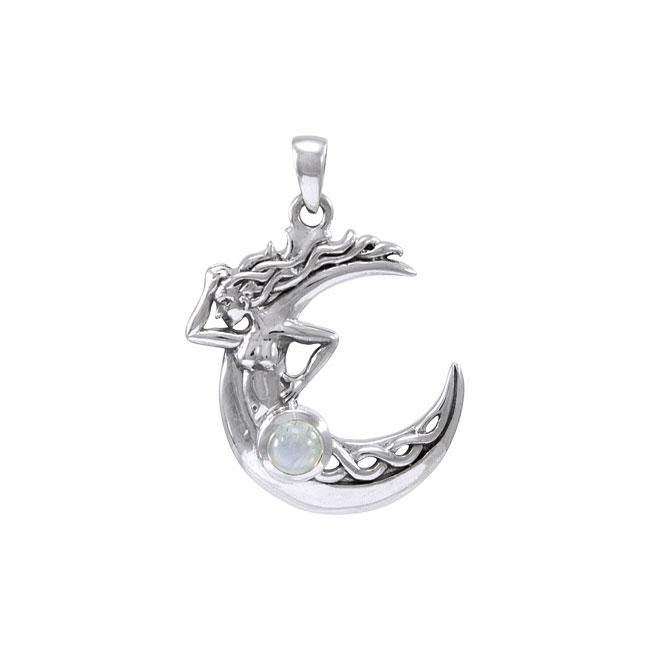 Celtic Knot Moon Goddess Sterling Silver Pendant With Gem TPD4323