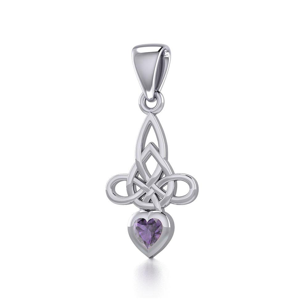 Celtic Witches Knot Silver Pendant with Heart Gemstone TPD5334