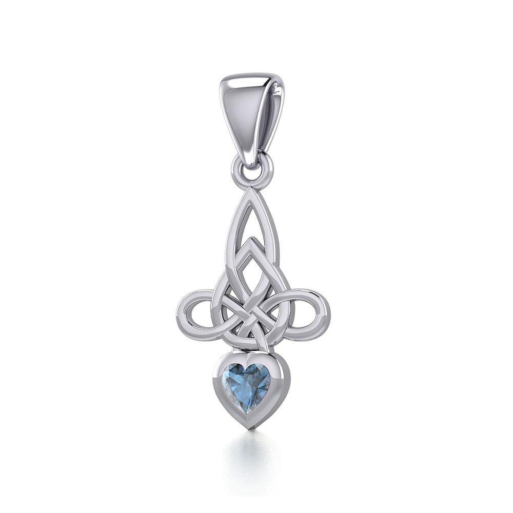 Celtic Witches Knot Silver Pendant with Heart Gemstone TPD5334