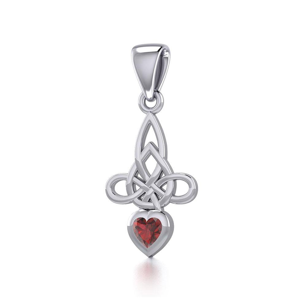 Celtic Witches Knot Silver Pendant with Heart Gemstone TPD5334