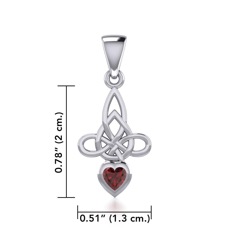 Celtic Witches Knot Silver Pendant with Heart Gemstone TPD5334