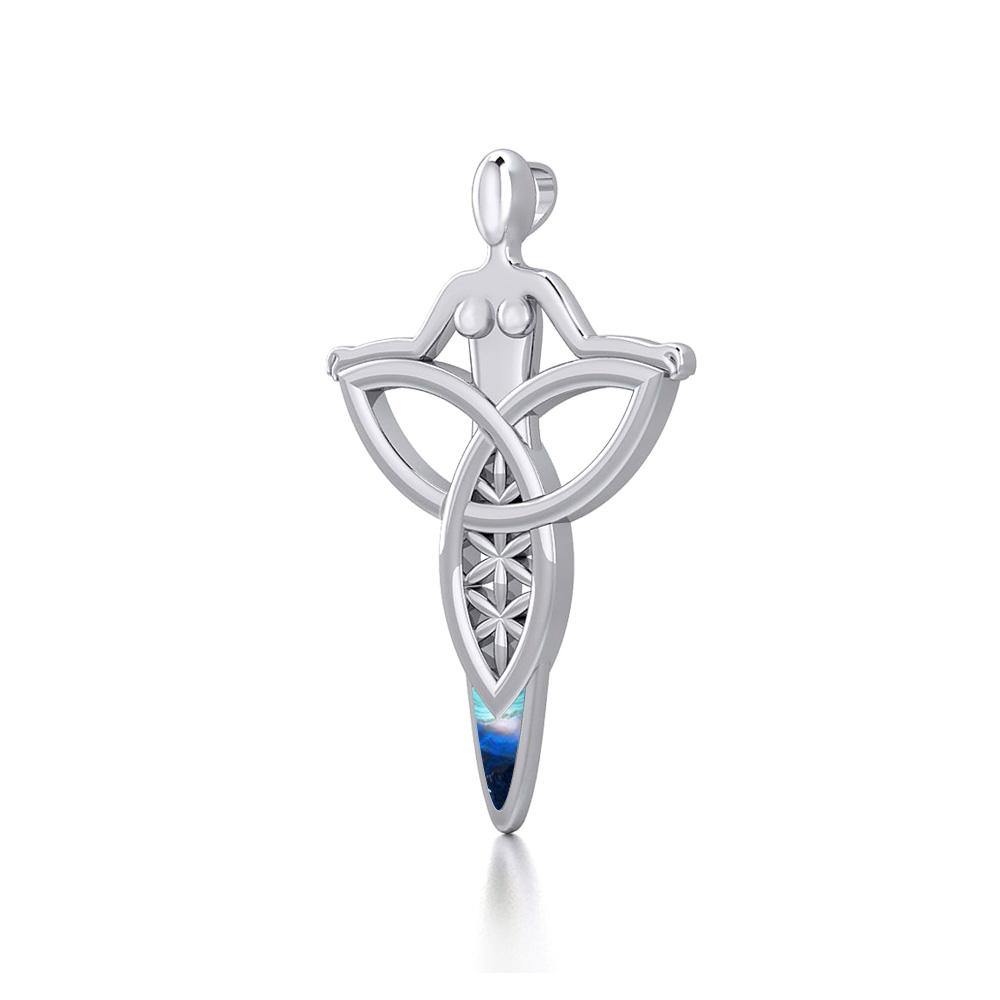 Celtic Trinity Knot Goddess Silver Pendant with Inlay TPD5654