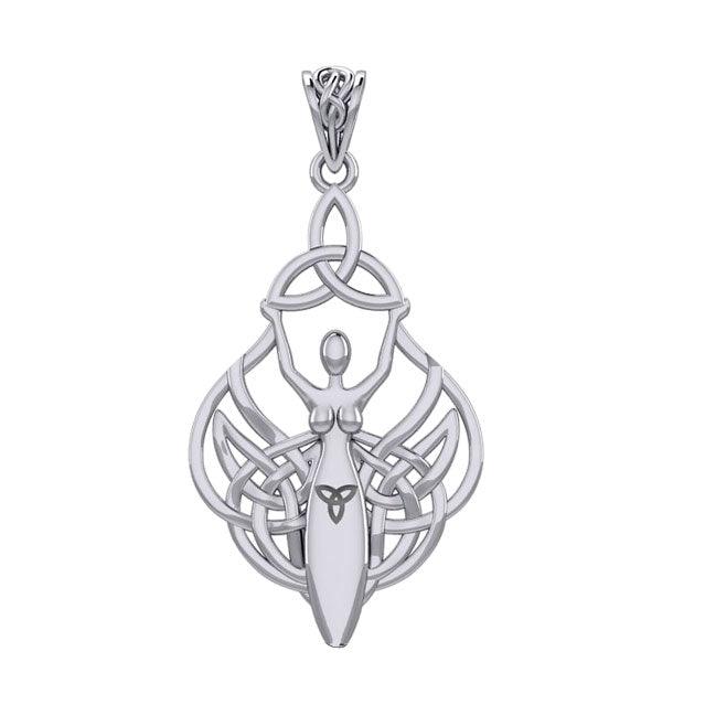 Celtic Goddess Holding Trinity Knot Silver Pendant TPD5847