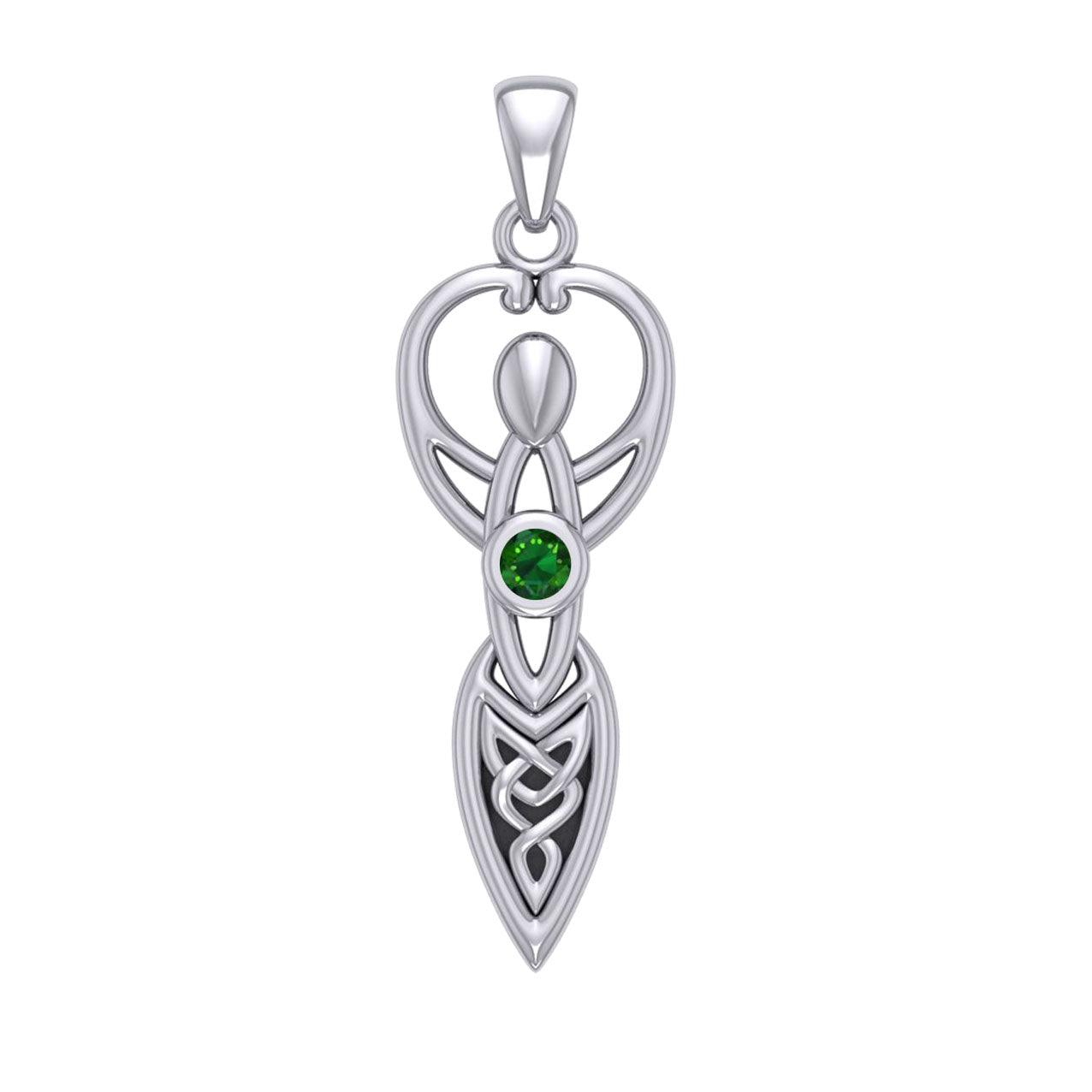 Celtic Goddess with Birthstone Silver Pendant TPD5959