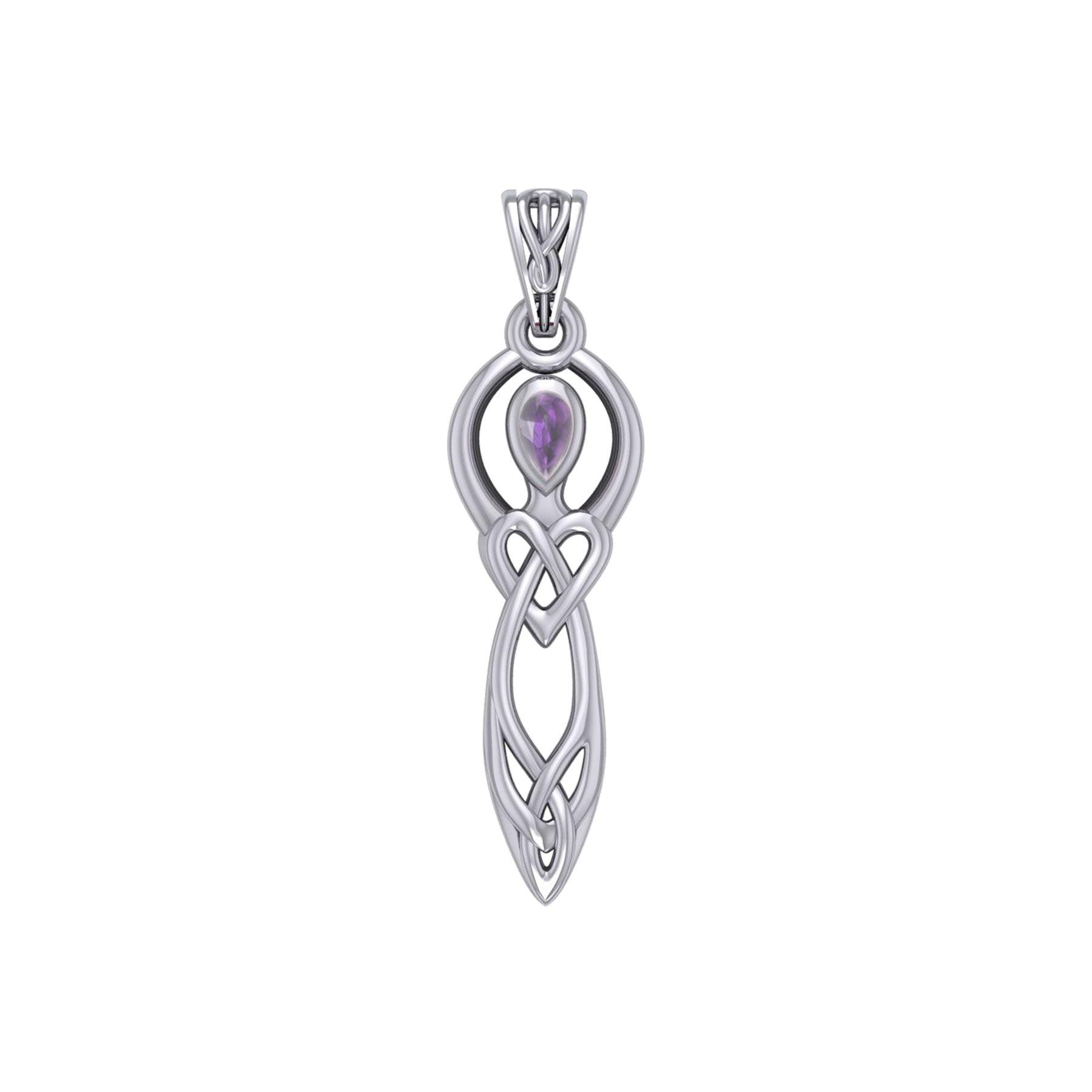 Celtic Knotwork Goddess with Gemstone Sterling Silver Pendant TPD5968