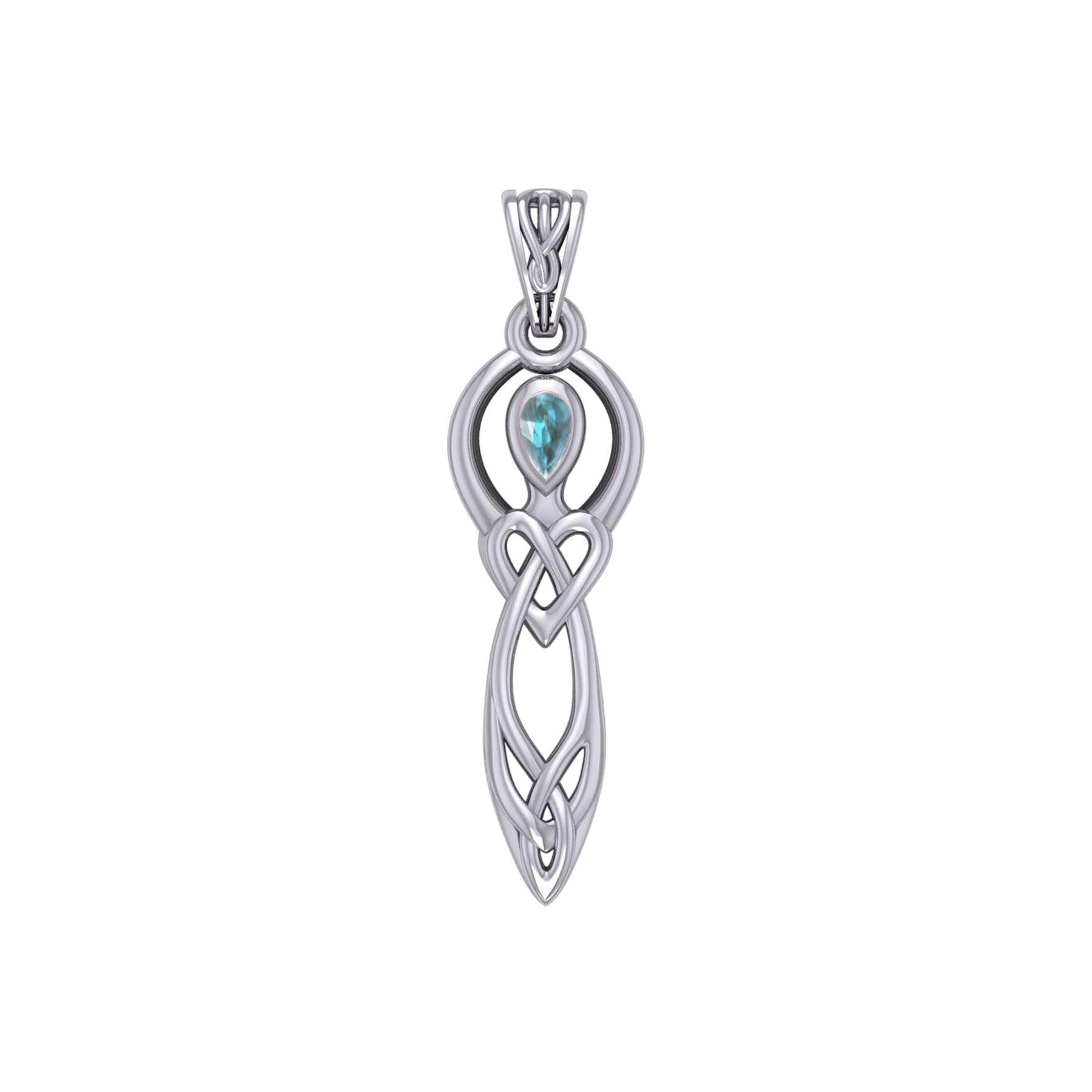 Celtic Knotwork Goddess with Gemstone Sterling Silver Pendant TPD5968