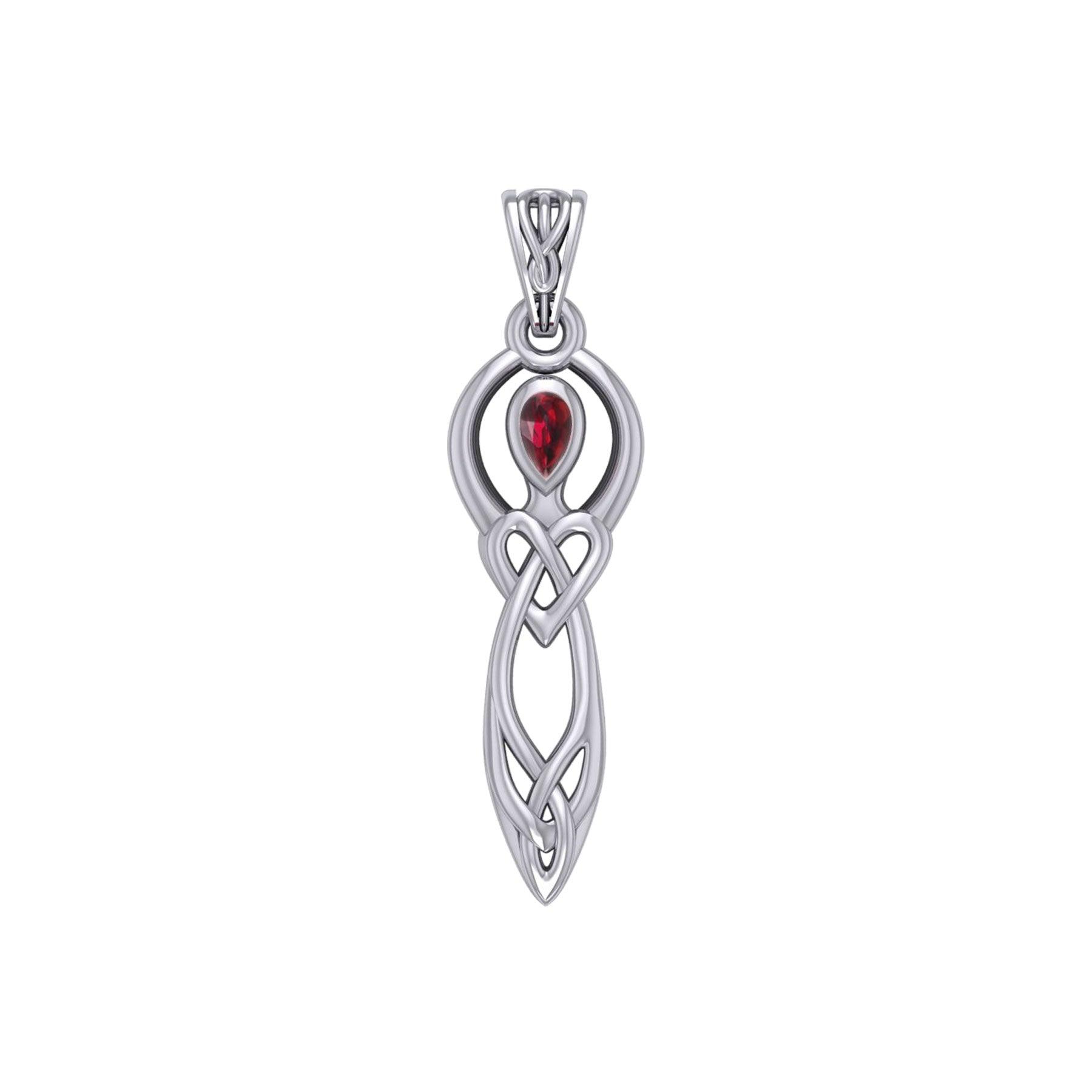 Celtic Knotwork Goddess with Gemstone Sterling Silver Pendant TPD5968