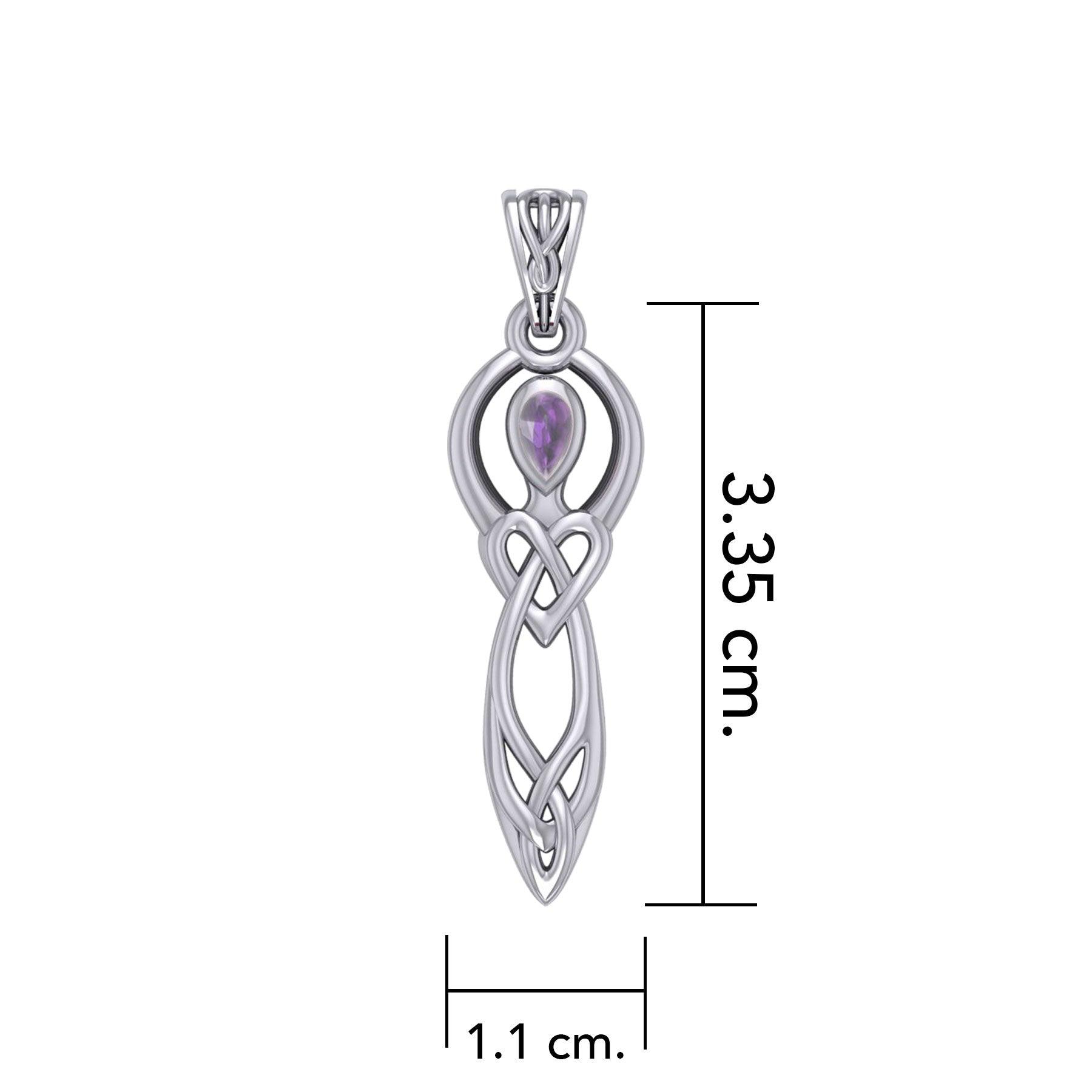 Celtic Knotwork Goddess with Gemstone Sterling Silver Pendant TPD5968