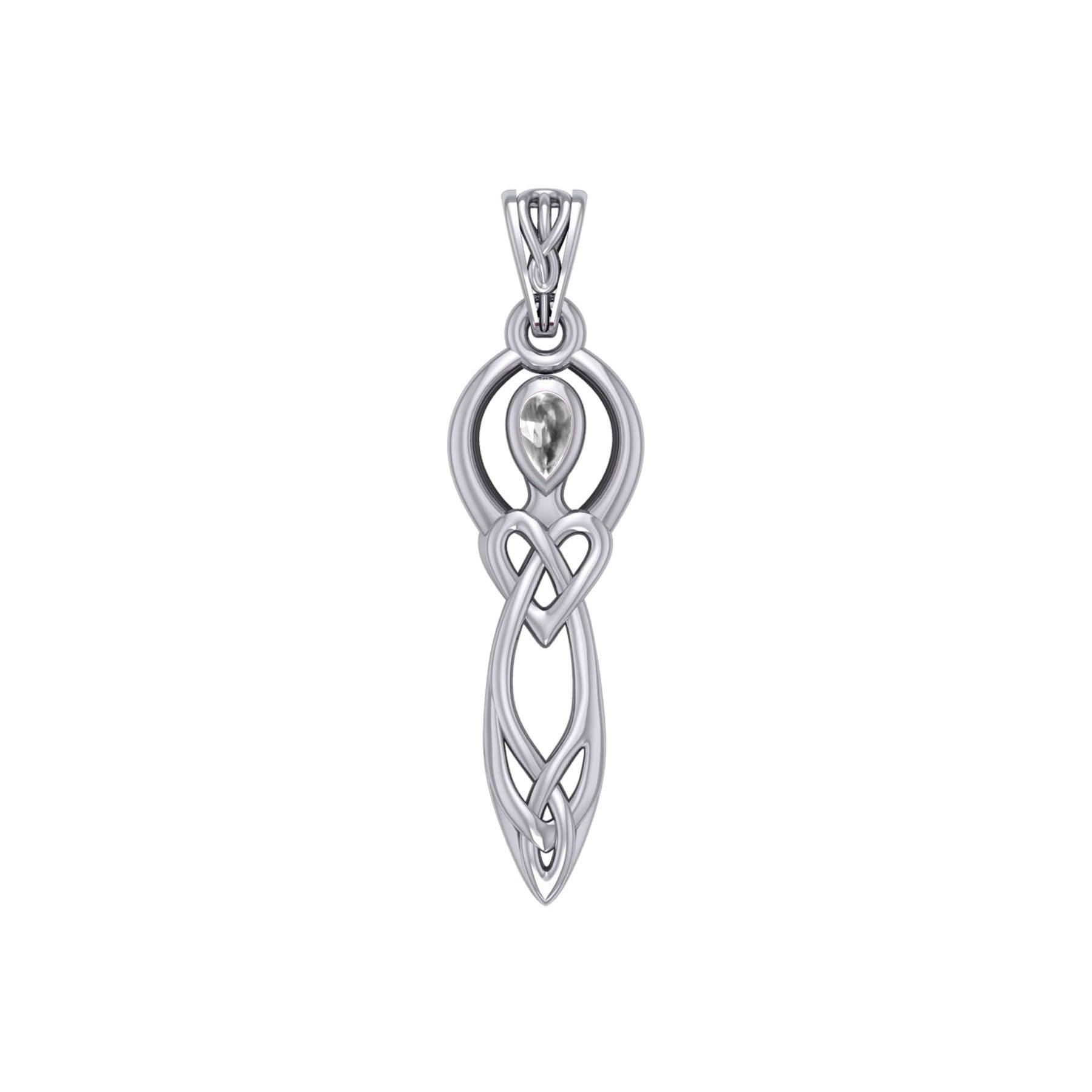 Celtic Knotwork Goddess with Gemstone Sterling Silver Pendant TPD5968